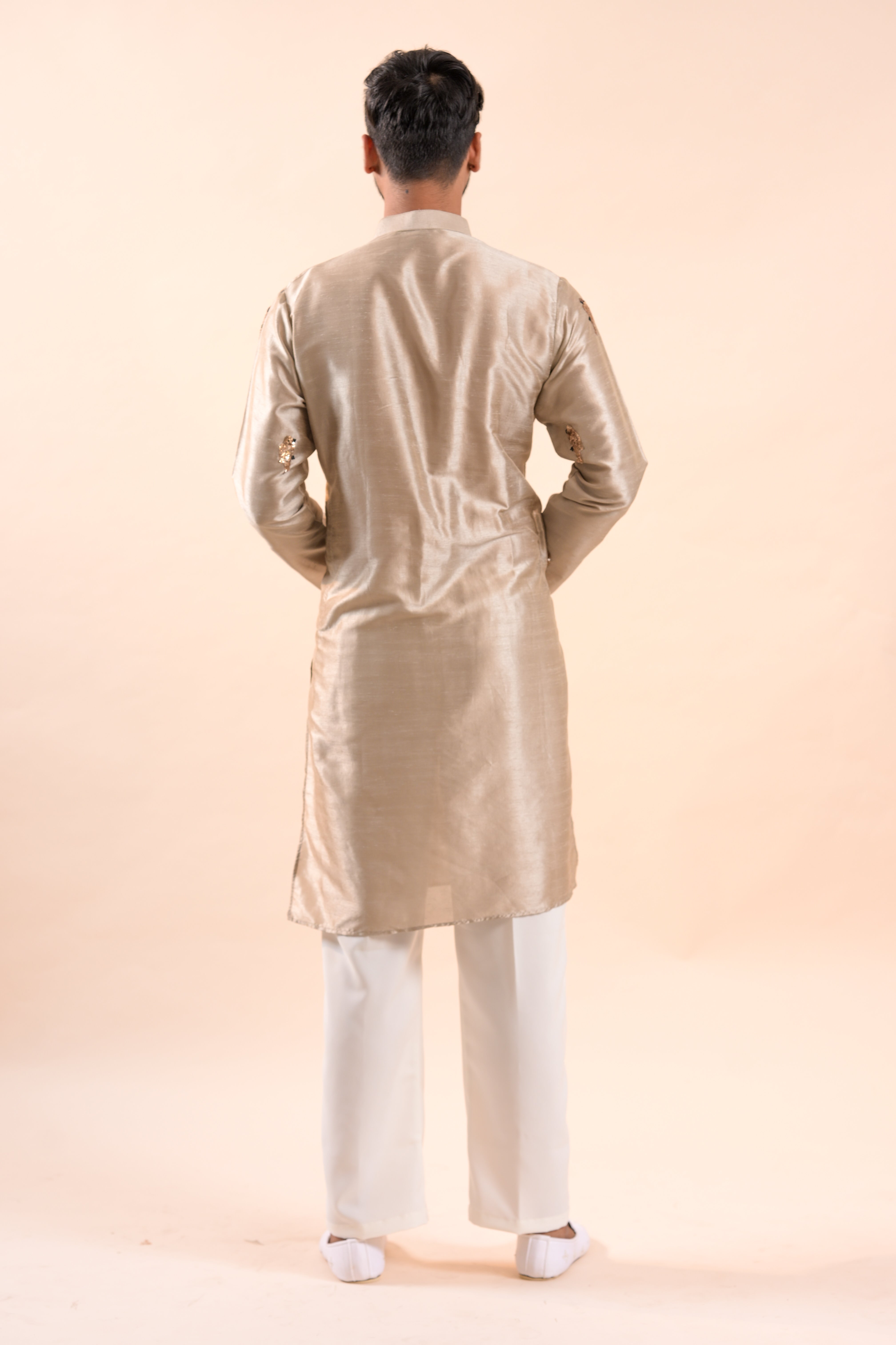 Beige Handwork sequence Mens Kurta & Pants Set | Festive Outfit for men | Groom or Groomsmen outfit