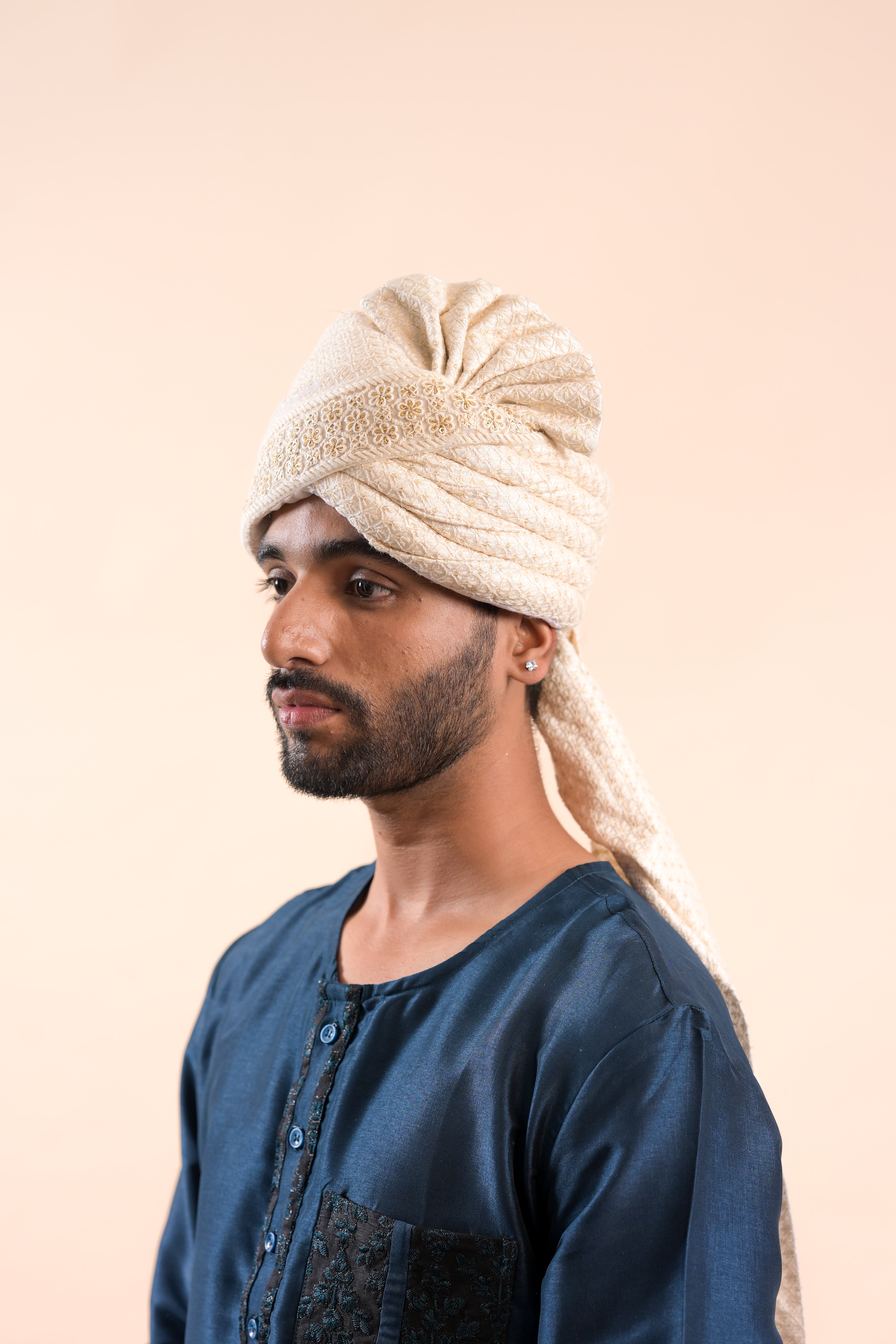 White Chikankari Stitched Handwork Border Safa/turban/pagri/pheta   Pheta (Turban Safa) For Men For Wedding/marriage And Traditional Function