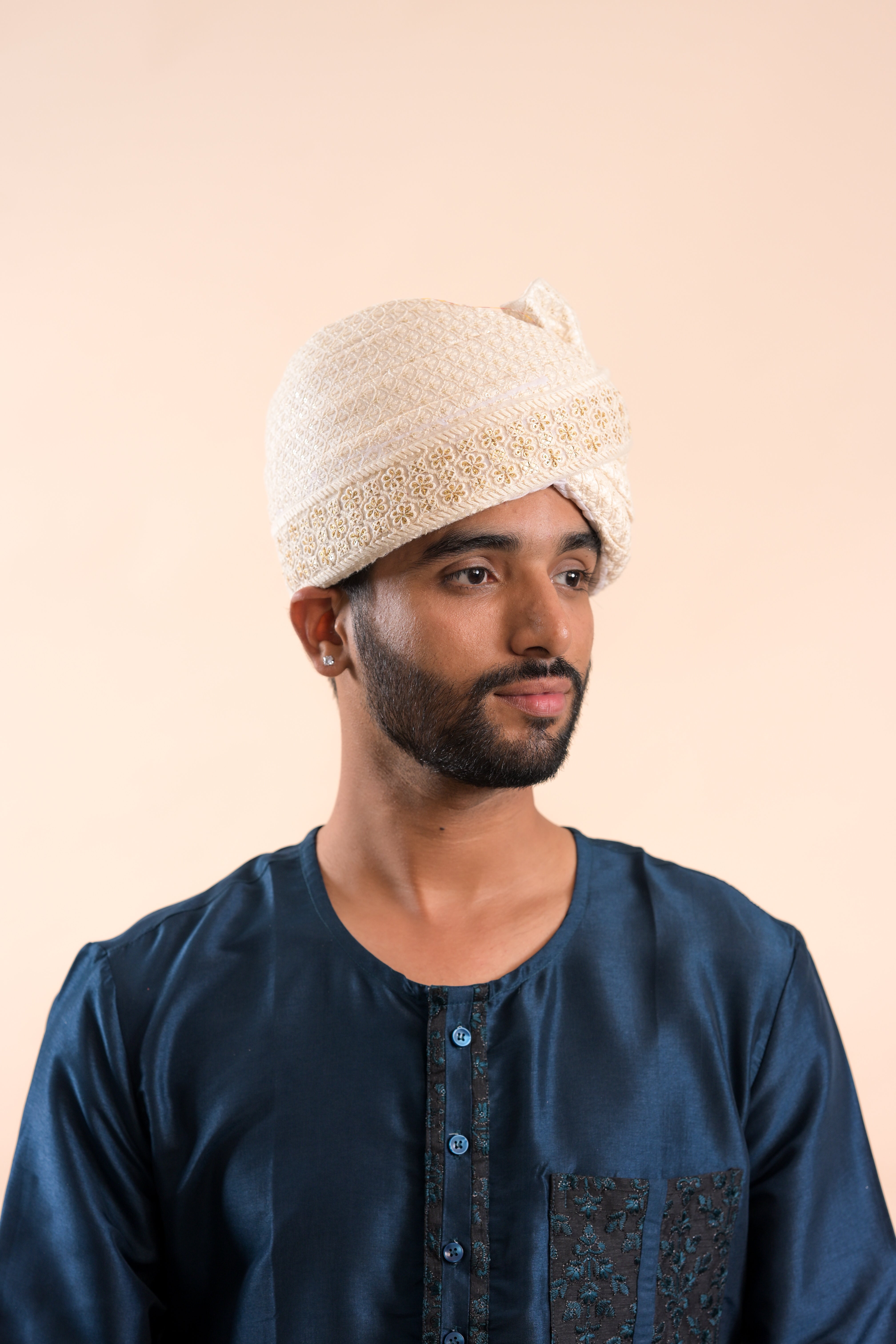 White Chikankari Stitched Handwork Border Safa/turban/pagri/pheta   Pheta (Turban Safa) For Men For Wedding/marriage And Traditional Function