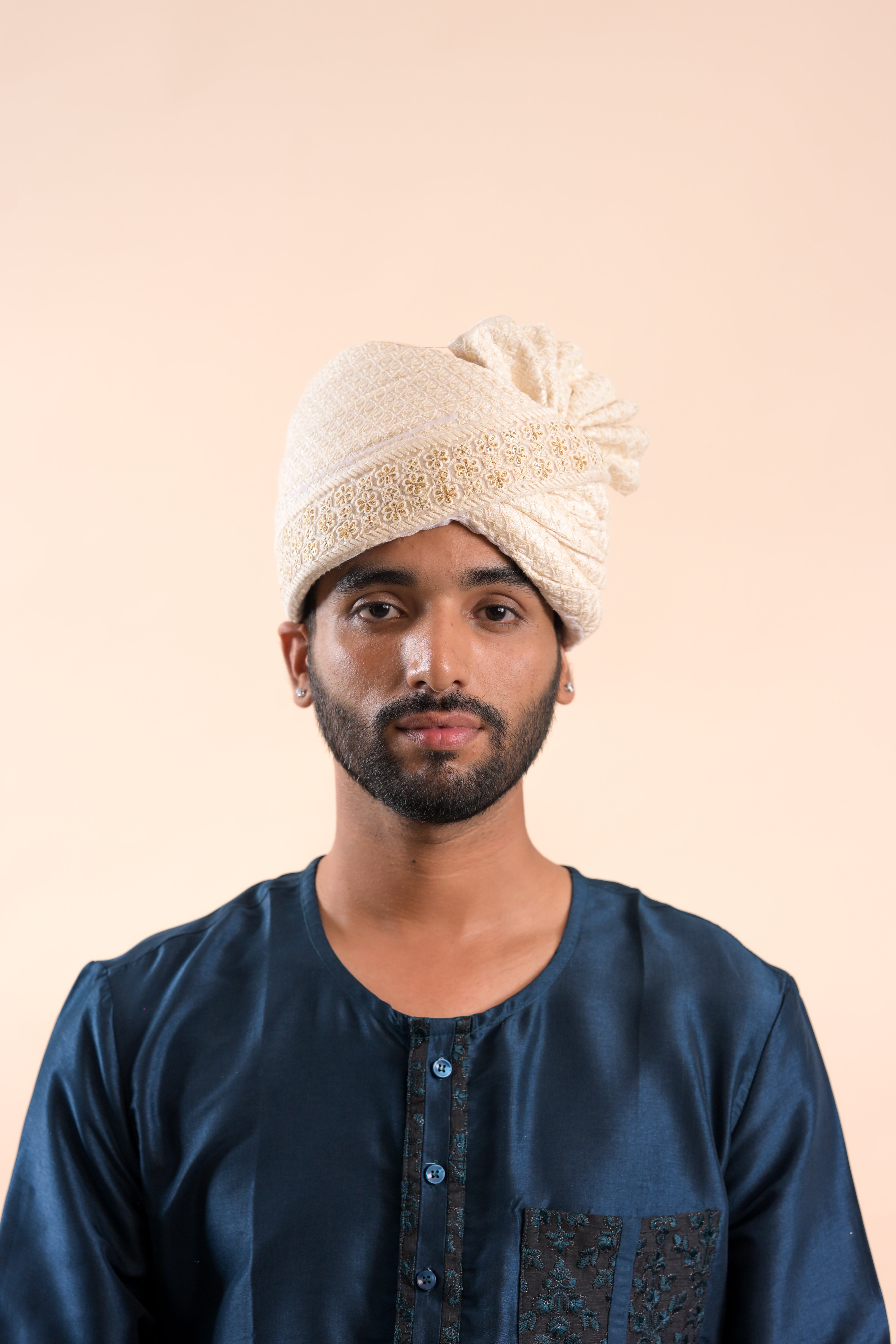 White Chikankari Stitched Handwork Border Safa/turban/pagri/pheta   Pheta (Turban Safa) For Men For Wedding/marriage And Traditional Function