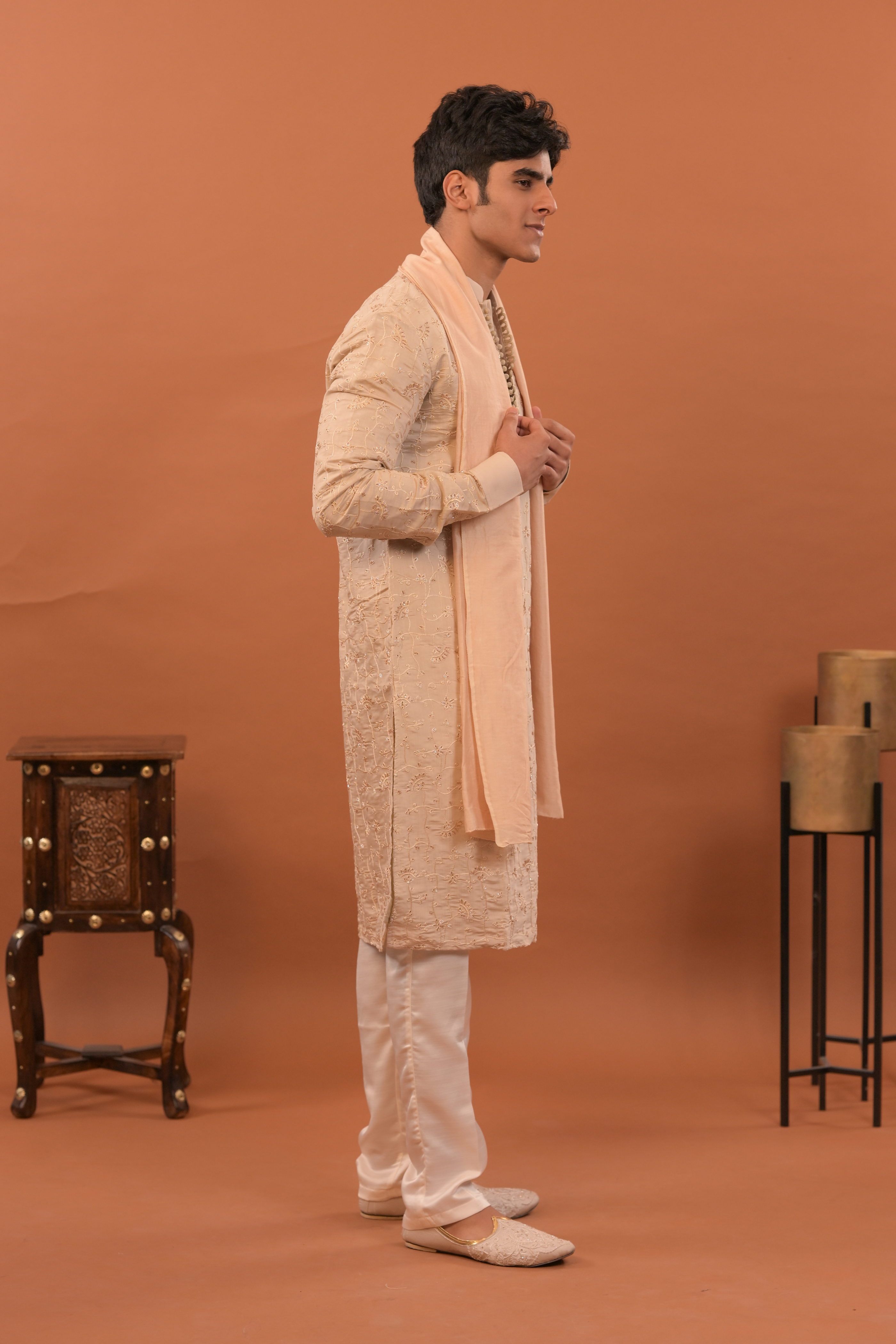 Beige Handwork Mens Kurta & Pants Set | Festive Outfit for men | Groom or Groomsmen outfit