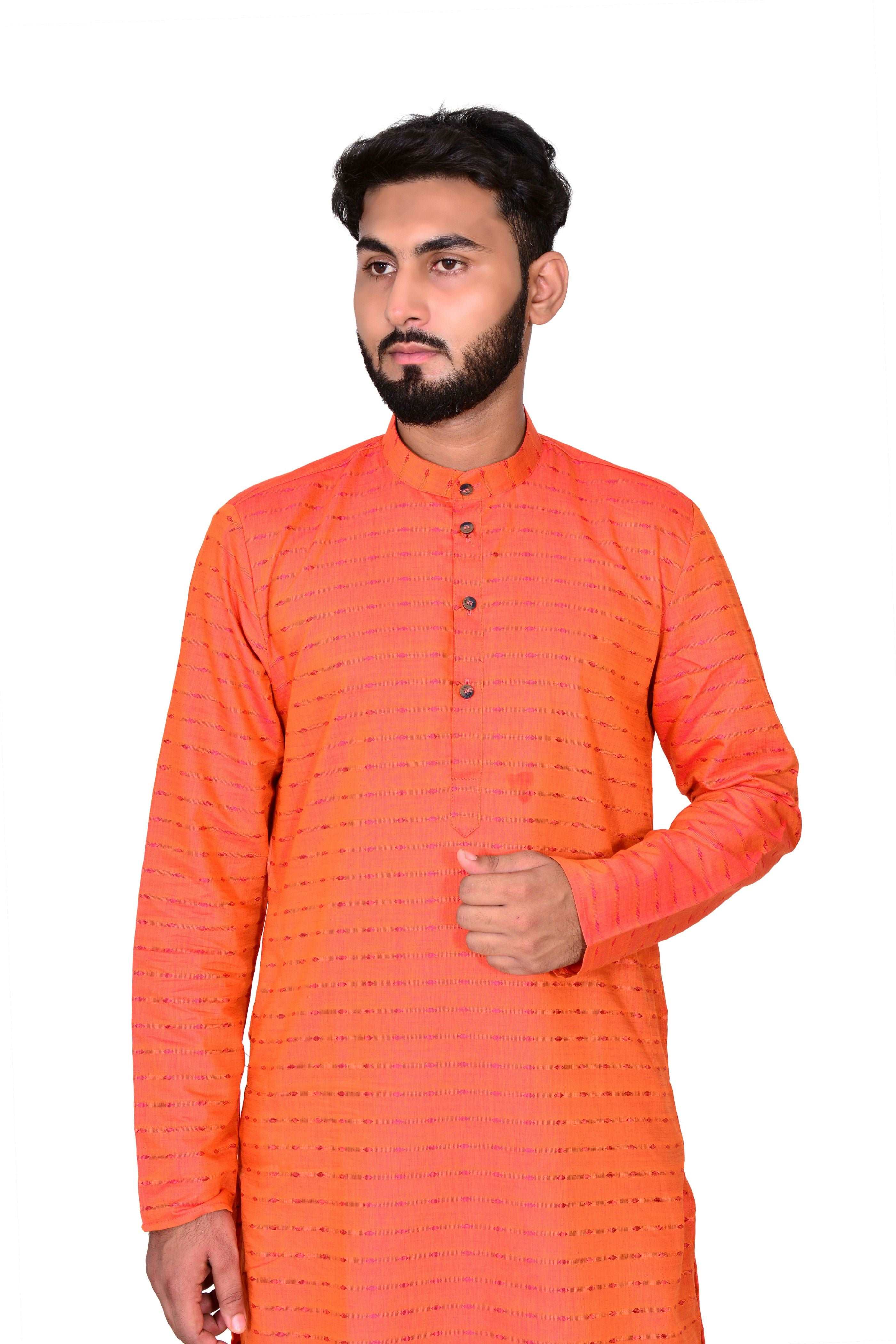 Blue Men's Cotton Linen Kurta & White Churidar Pyjama Set