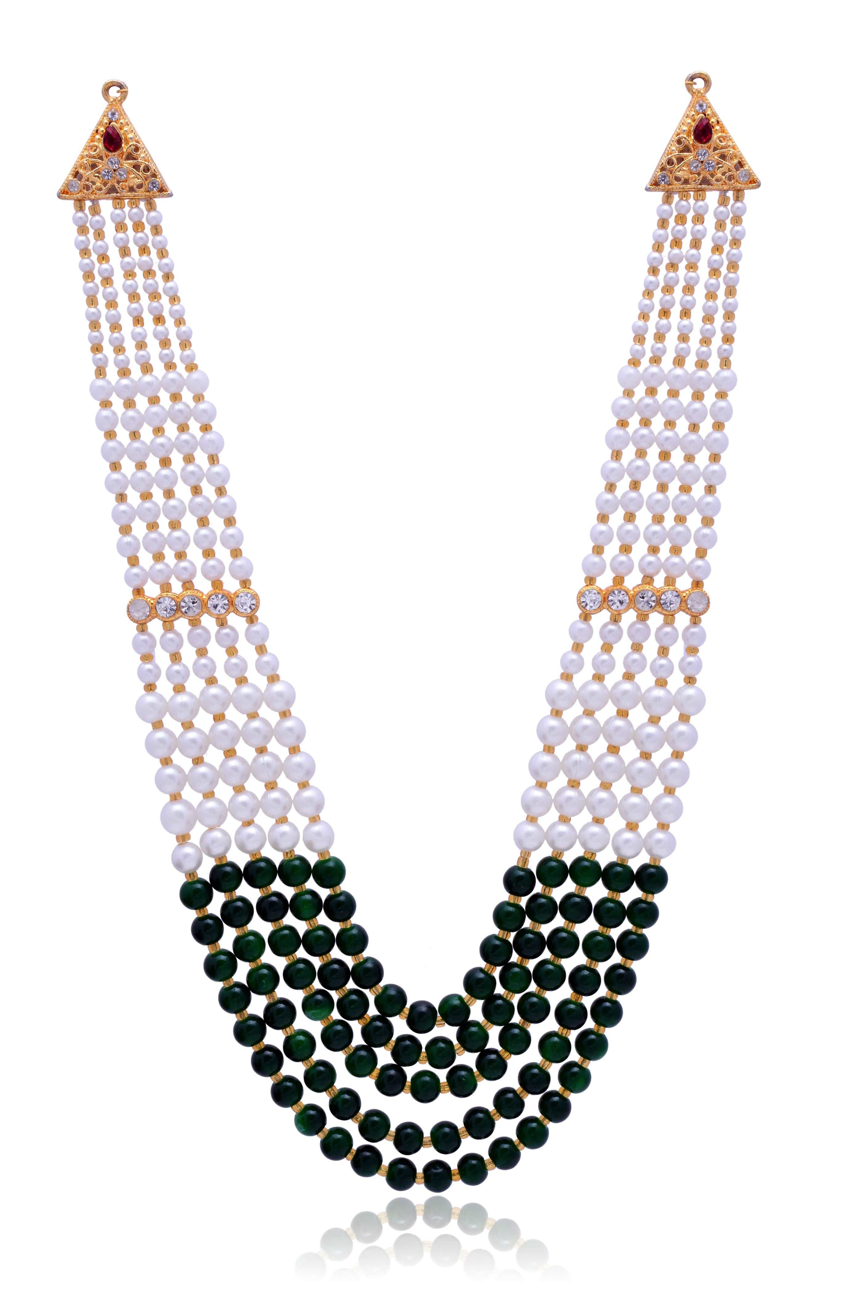 Men's Pearls And Embrald Mala Necklace For Ethnic Look