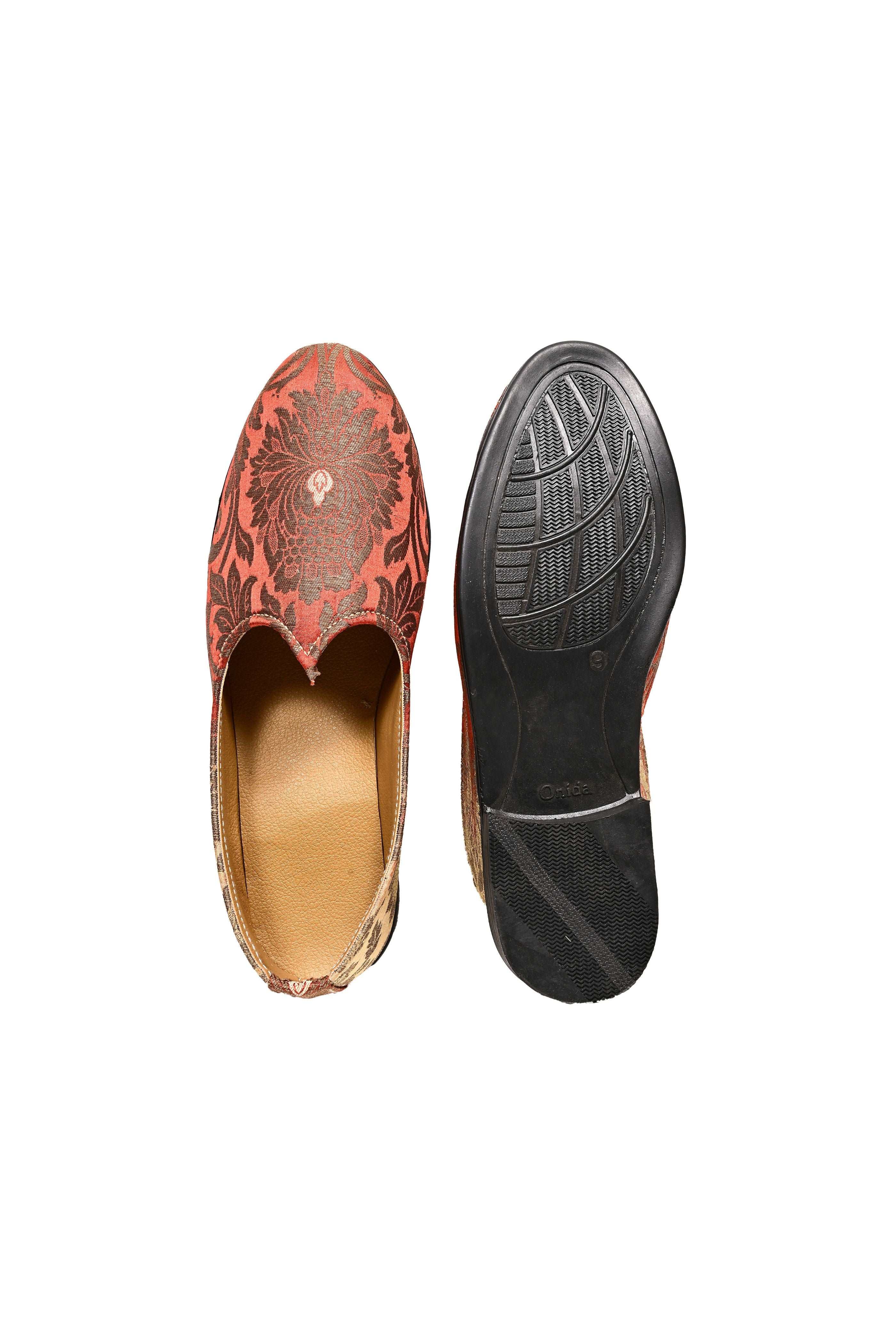 Mens Peach Ethnic Embroidery Jutties Loafer  And Mojari For Wedding Party Occasion Fashion Outdoor Indoor Lightweight Shoes