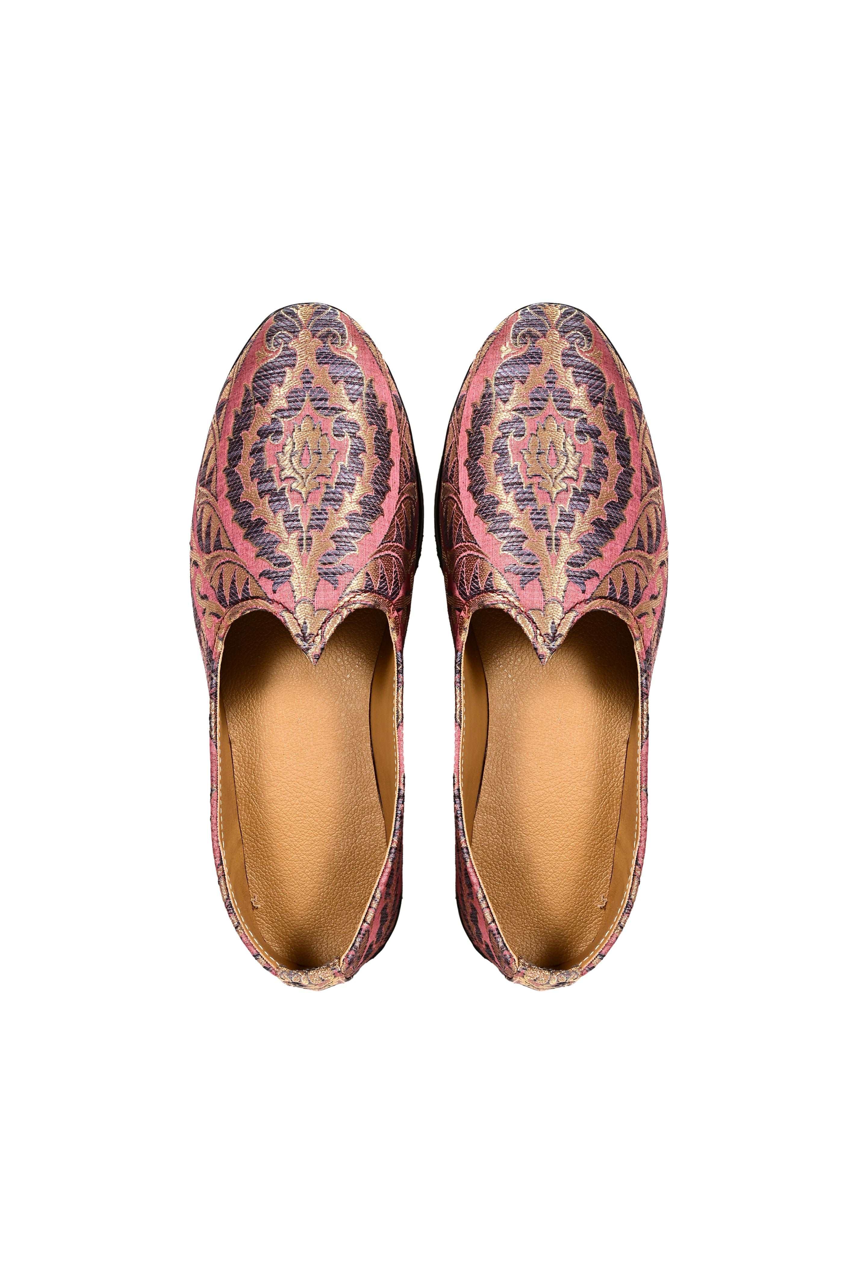 Mens Pink Golden Handwork Ethnic Jutties Loafer  And Mojari For Wedding Party Occasion Fashion Outdoor Indoor Lightweight Shoes