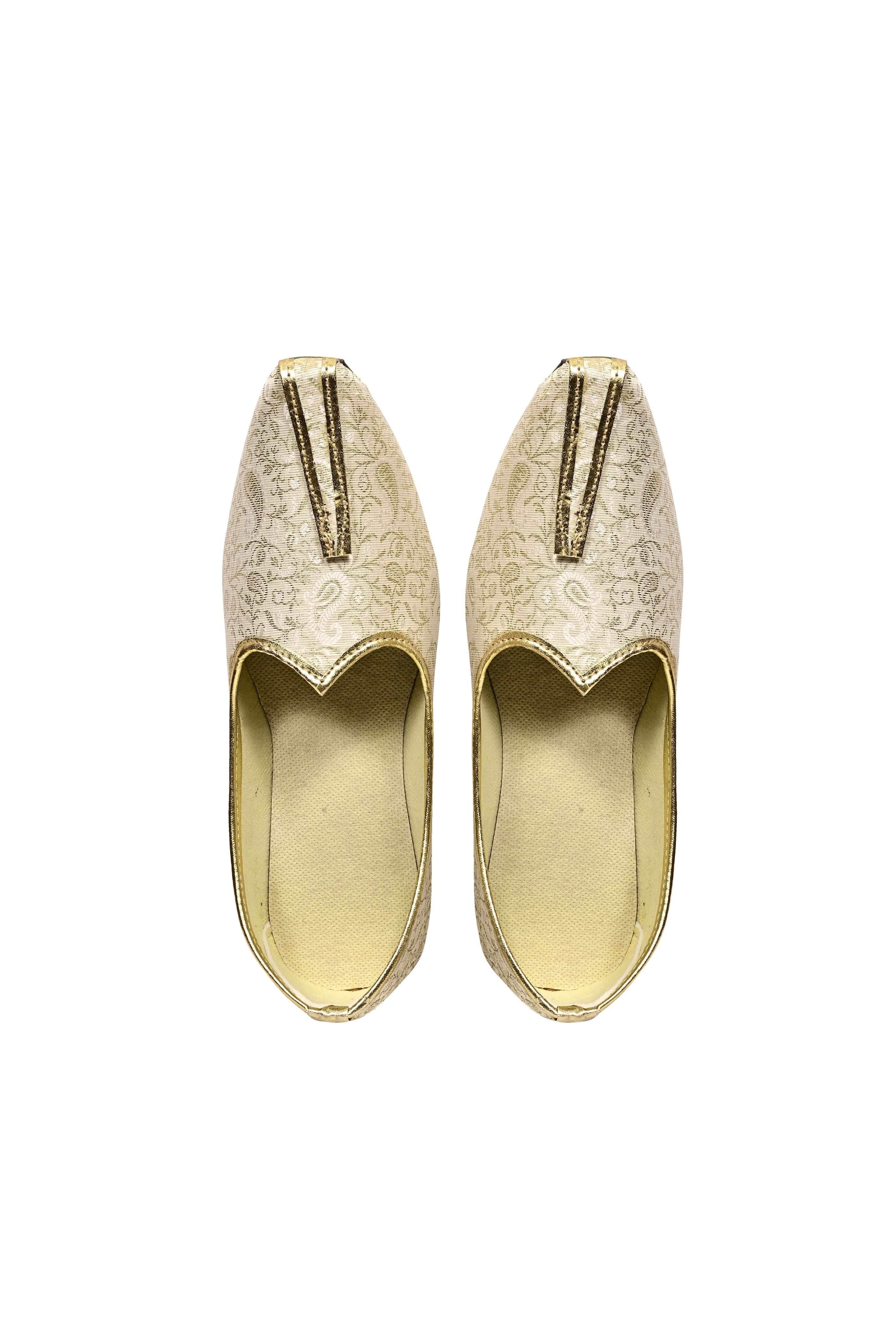 Punjabi Jutti For Men's Gold Traditional Handmade Wedding Bridal Shoes Ethnic Mojari Flat Khussa Jooti | Mojari Stylish Juttis | Silver Silk Weaving
