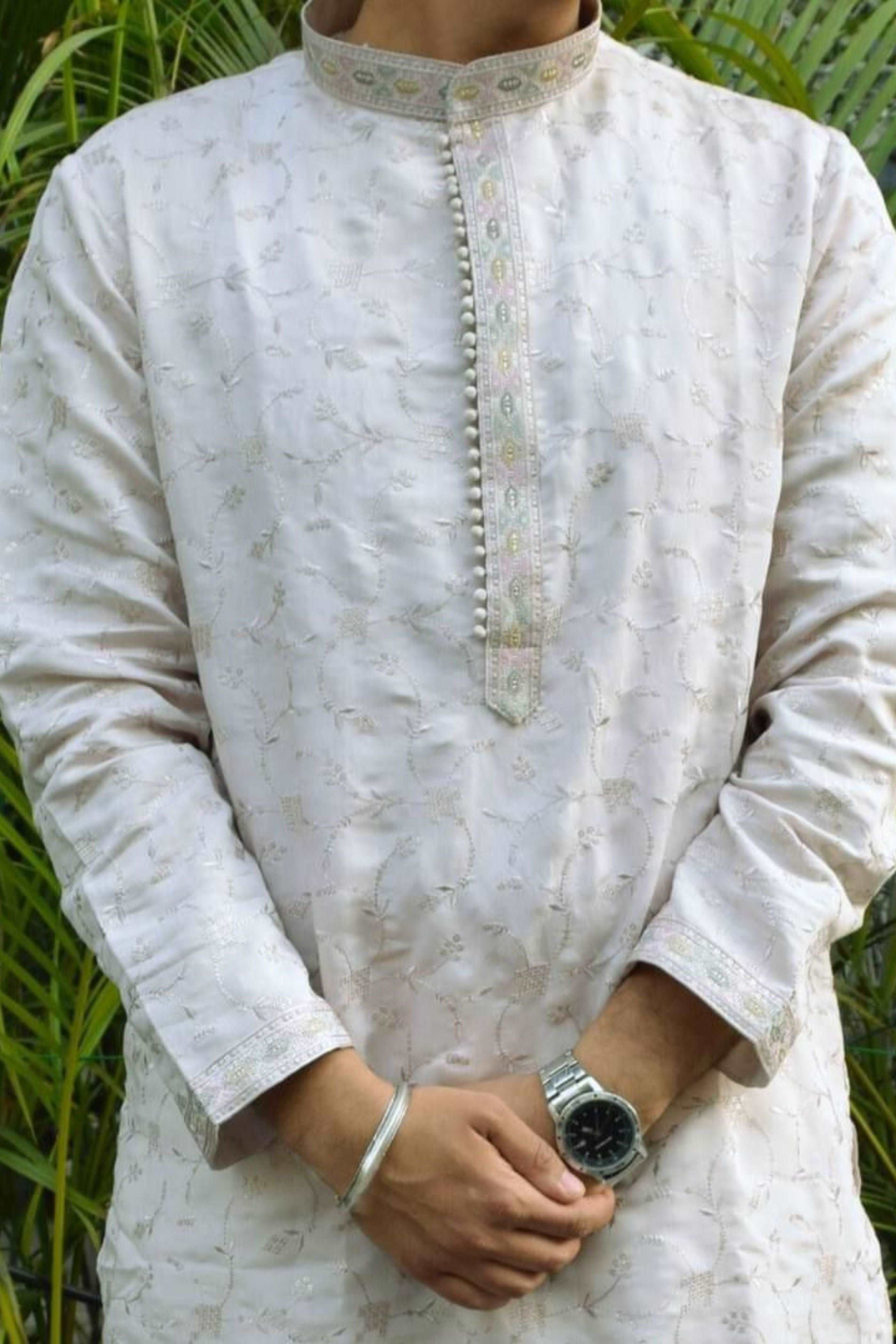 Lilac Handwork Thread Mens Kurta & Pants Set