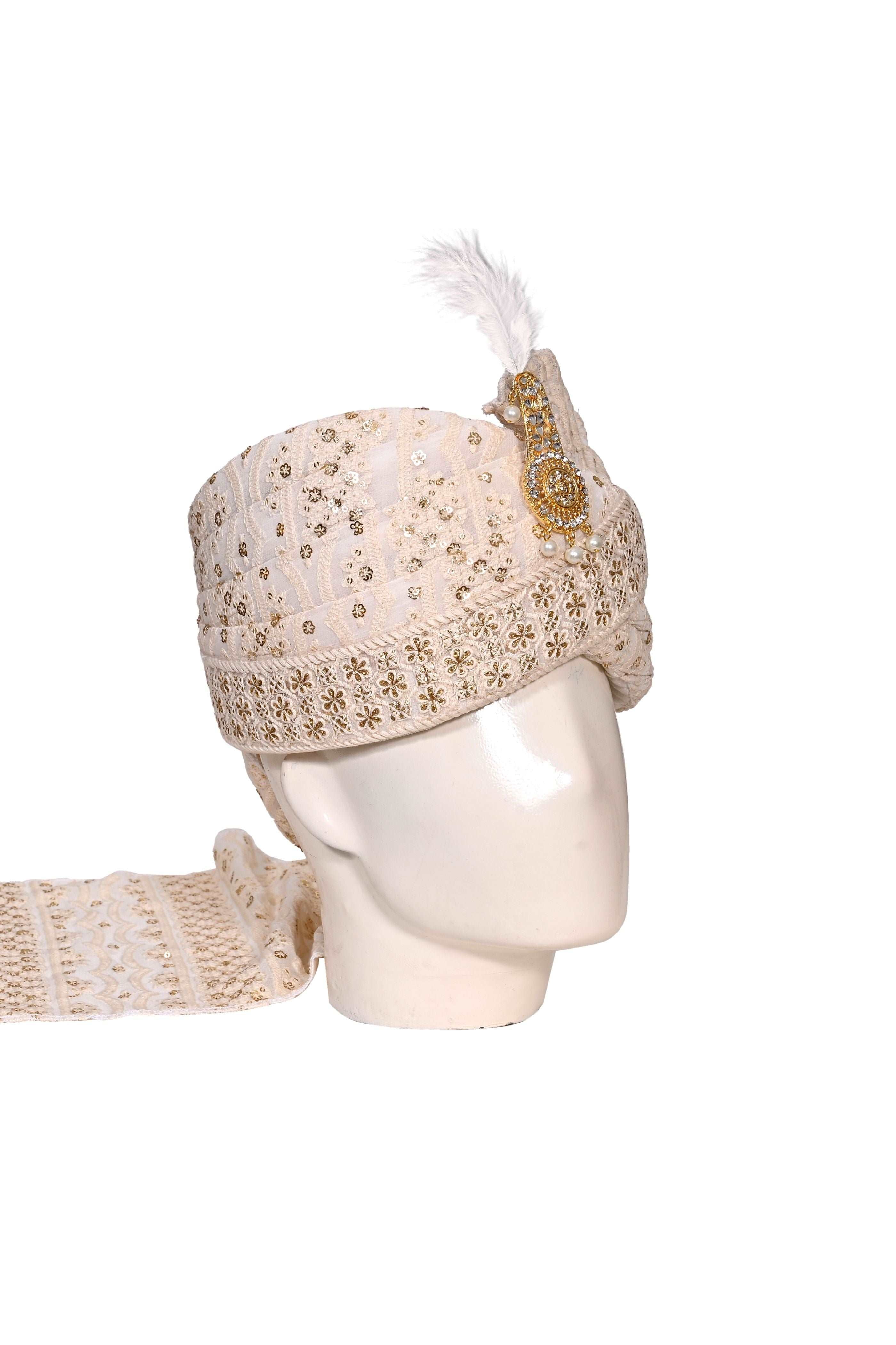 White Chikankari Stitched Handwork Border Safa/turban/pagri/pheta   Pheta (Turban Safa) And Dupatta  For Men For Wedding/marriage And Traditional Function