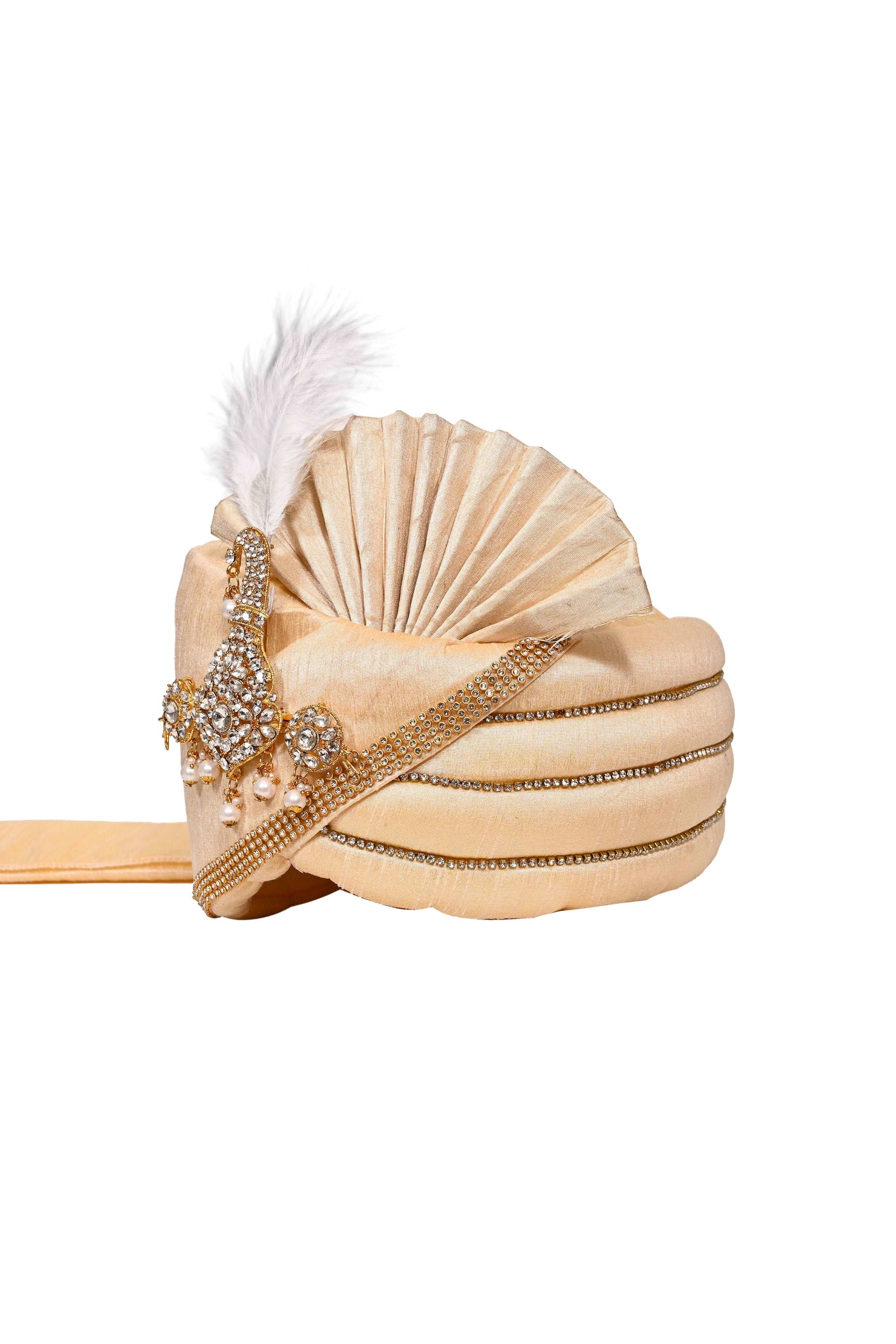 Golden Silk Stitched Handwork Border Safa/turban/pagri/pheta   Pheta (Turban Safa) With Broach For Men For Wedding/marriage And Traditional Function