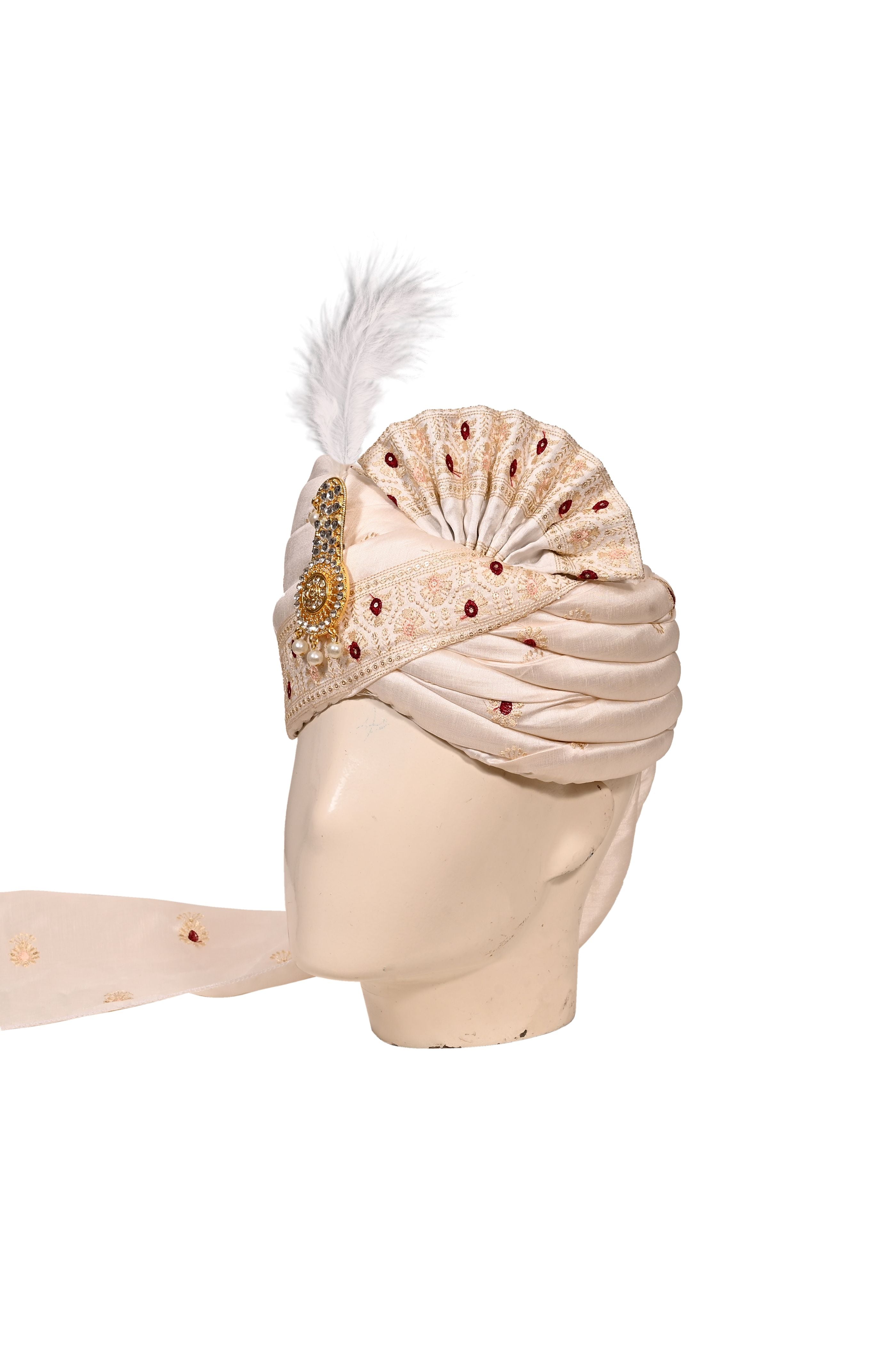 White Silk Stitched Handwork Border Safa/turban/pagri/pheta   Pheta (Turban Safa) And Dupatta For Men For Wedding/marriage And Traditional Function