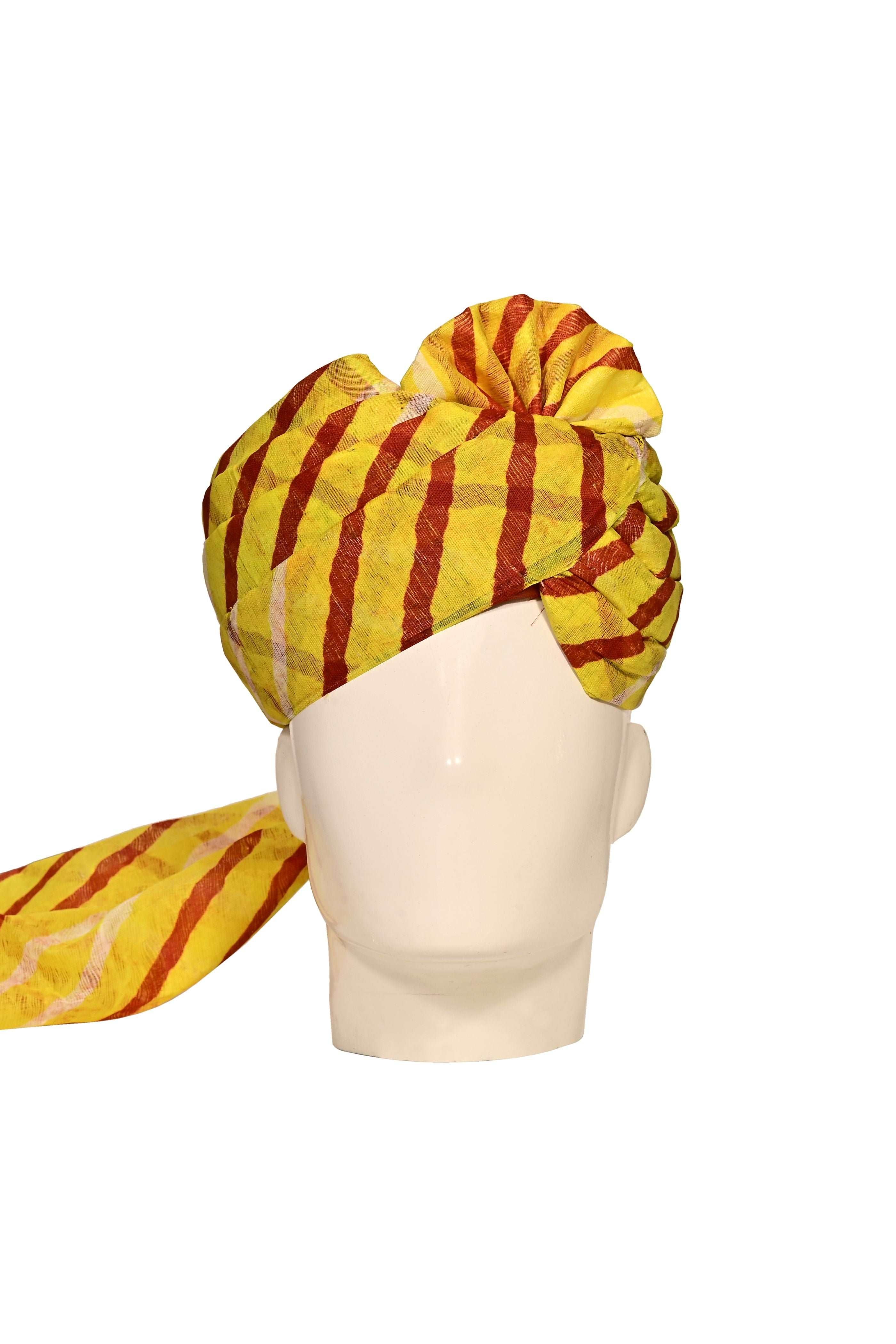 Traditional Readymade Fabric Lehriya Striped Print Cotton Safa/ Turban/ Pheta/pagri   Pheta (Turban Safa) For Men For Wedding/marriage And Traditional Function