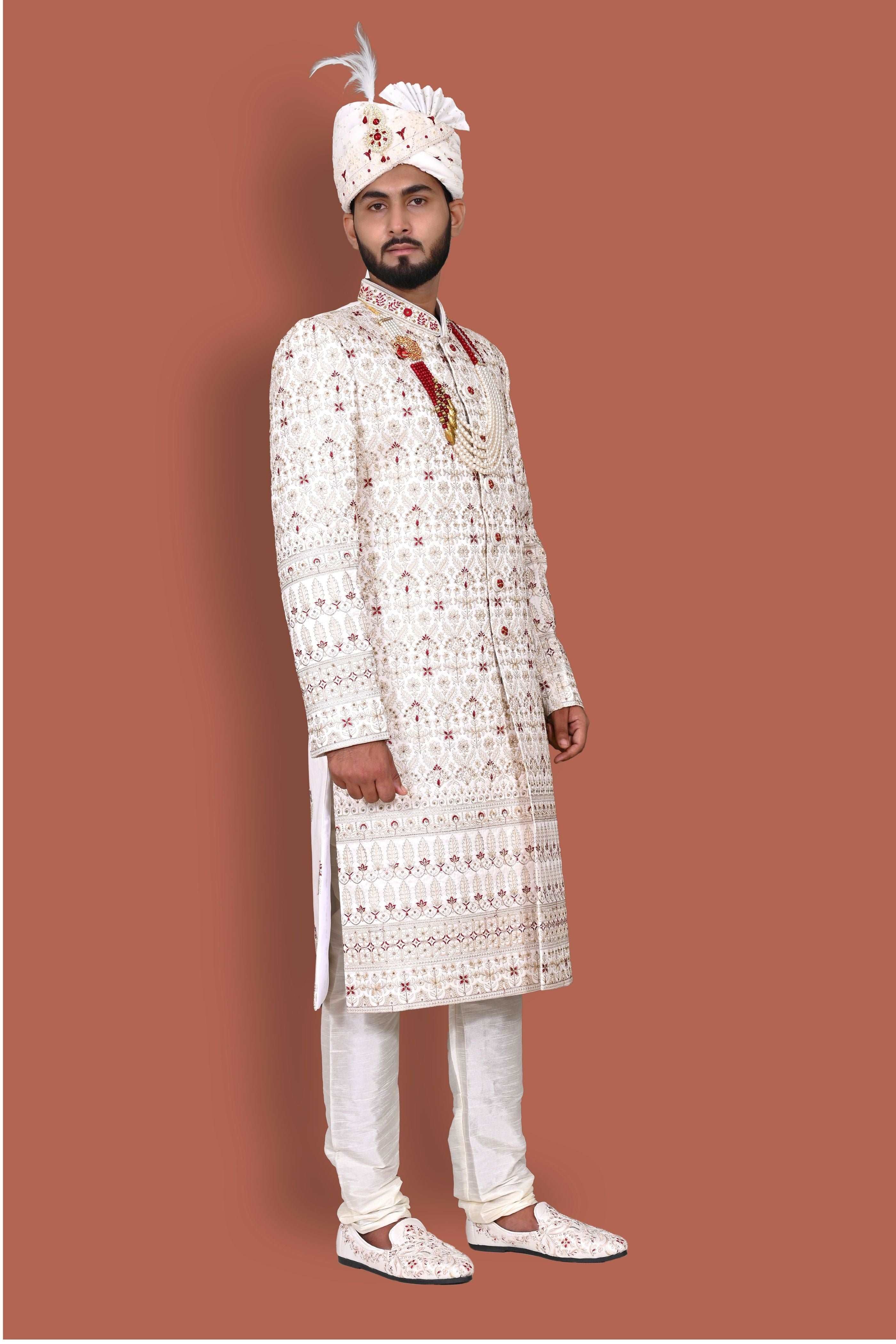 Aesthetic Fawn Patterned Sherwani Set