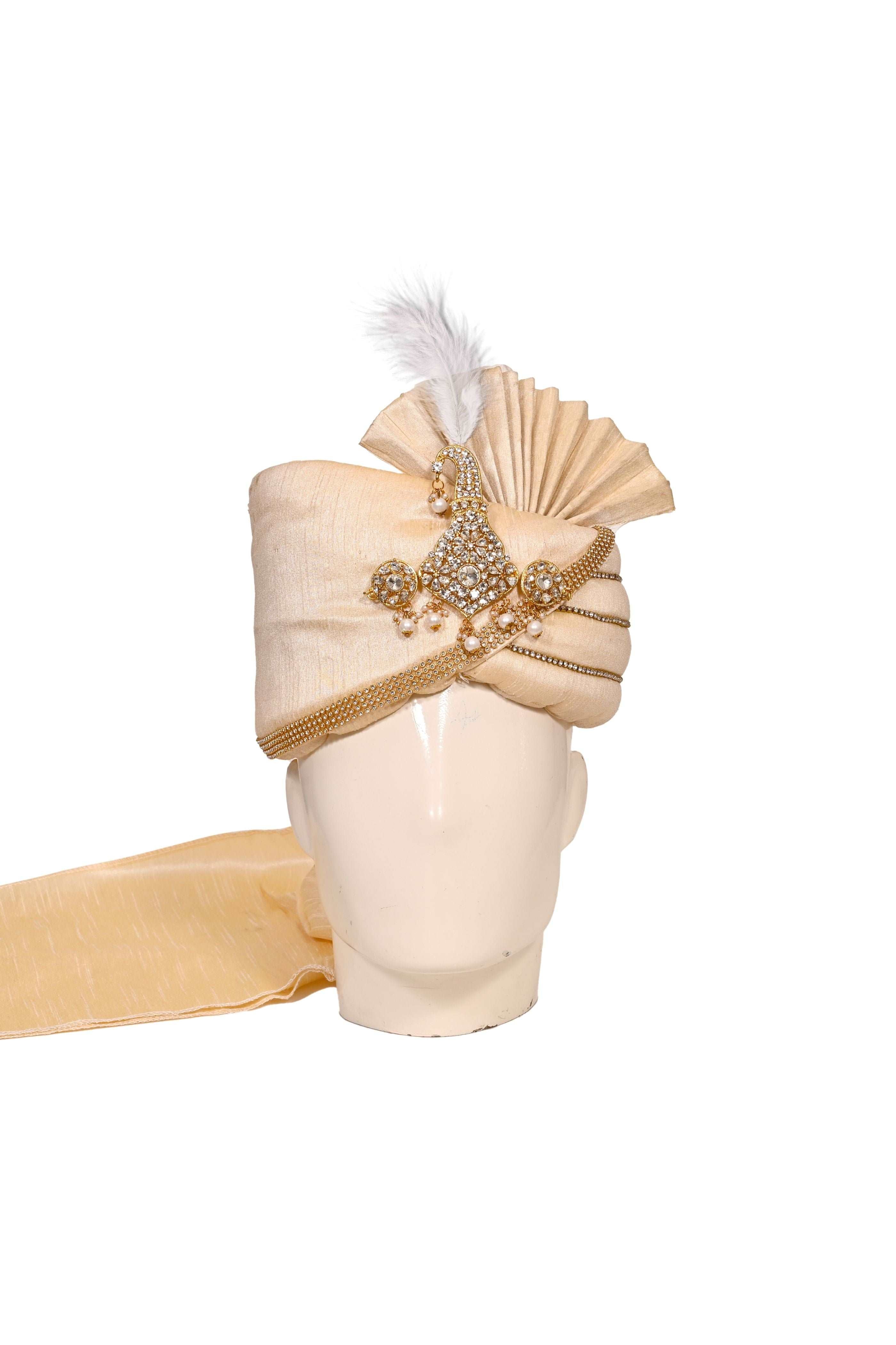 Golden Silk Stitched Handwork Border Safa/turban/pagri/pheta   Pheta (Turban Safa) With Broach For Men For Wedding/marriage And Traditional Function