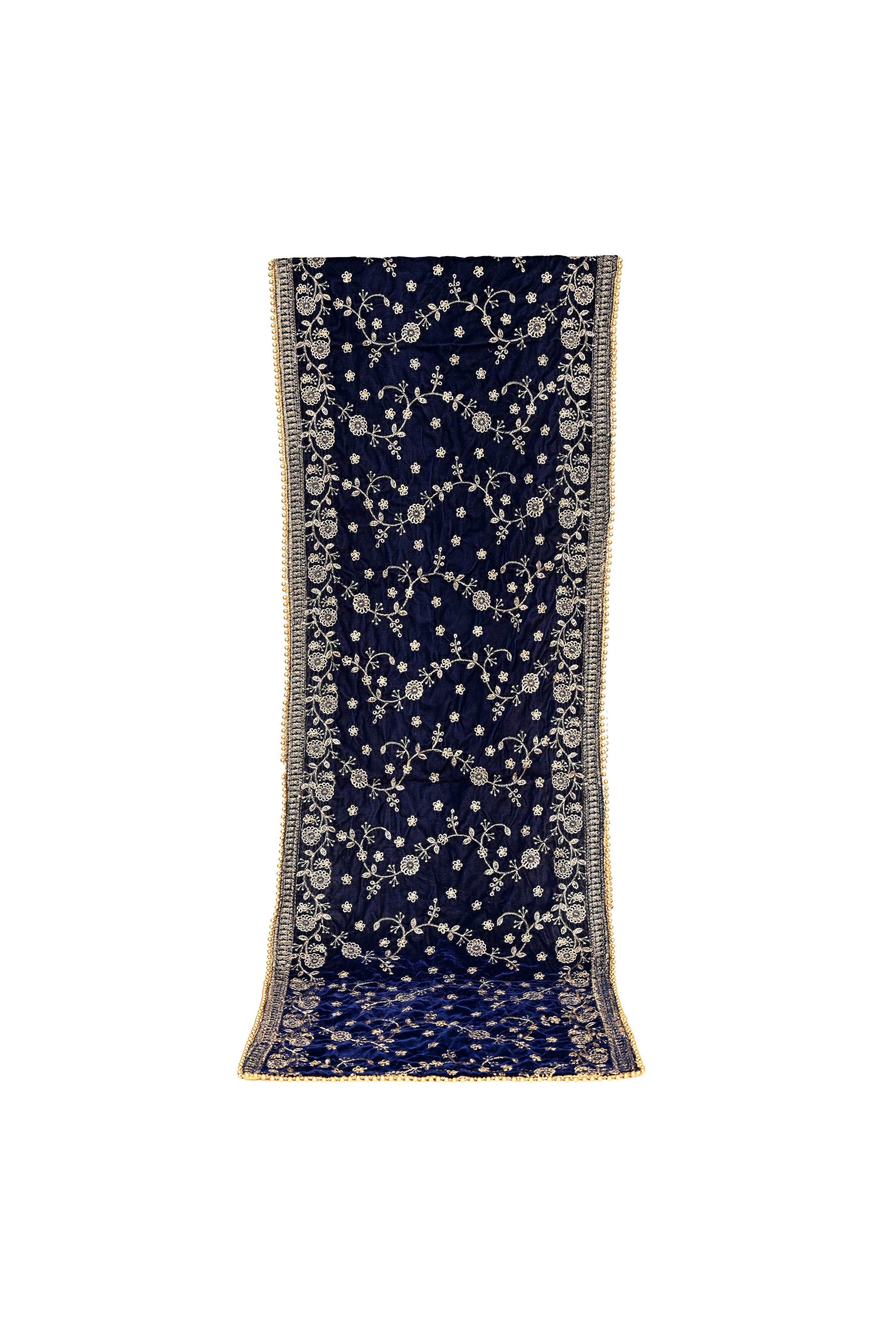 Blue Velvet Stitched Handwork Border Safa/turban/pagri/pheta   Pheta (Turban Safa) And Dupatta  For Men For Wedding/marriage And Traditional Function