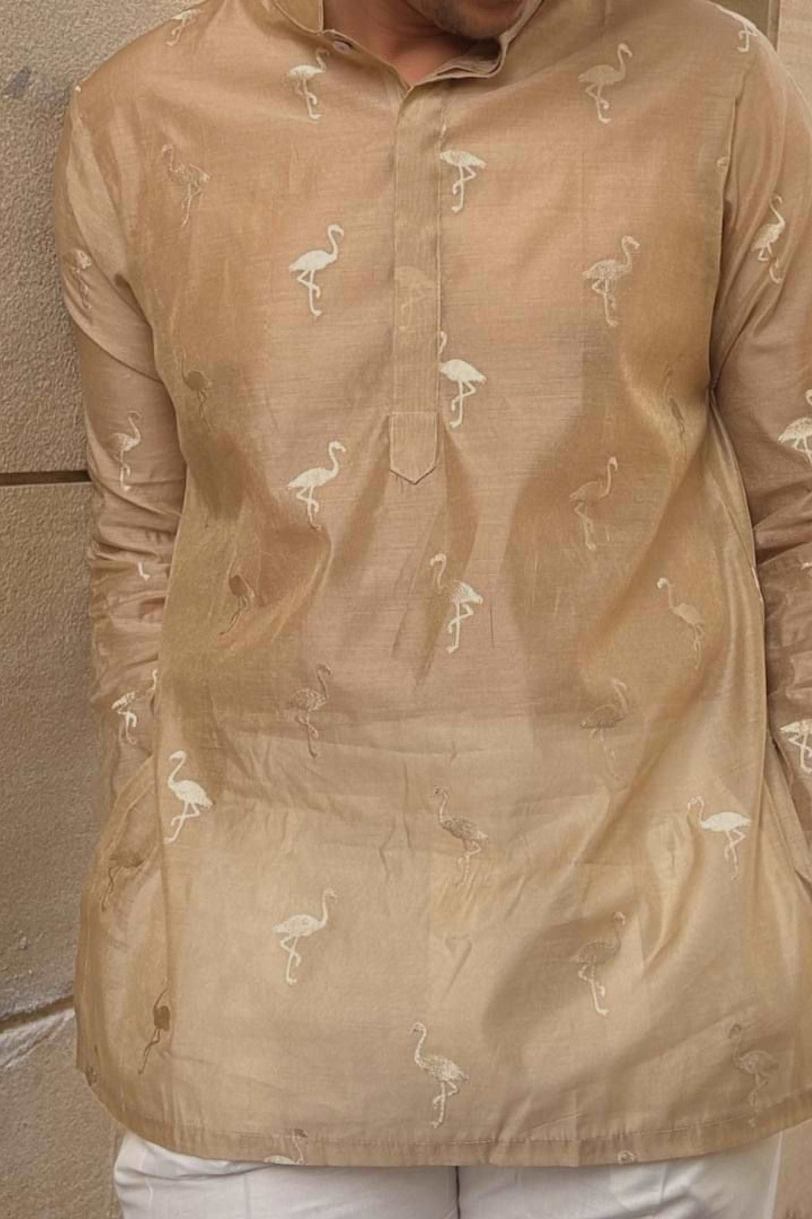 Silk Short Embroidery Kurta For Mens