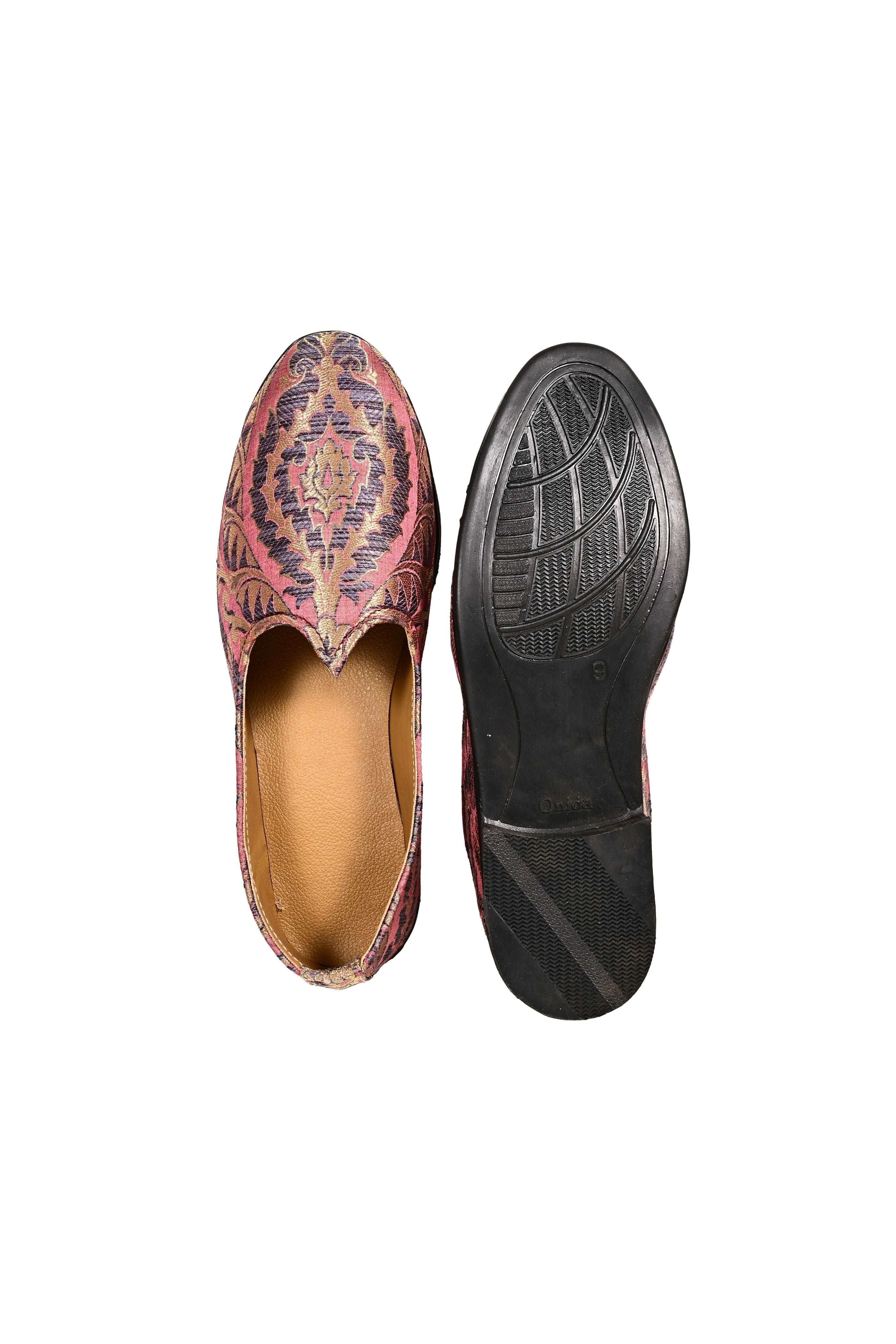Mens Pink Golden Handwork Ethnic Jutties Loafer  And Mojari For Wedding Party Occasion Fashion Outdoor Indoor Lightweight Shoes