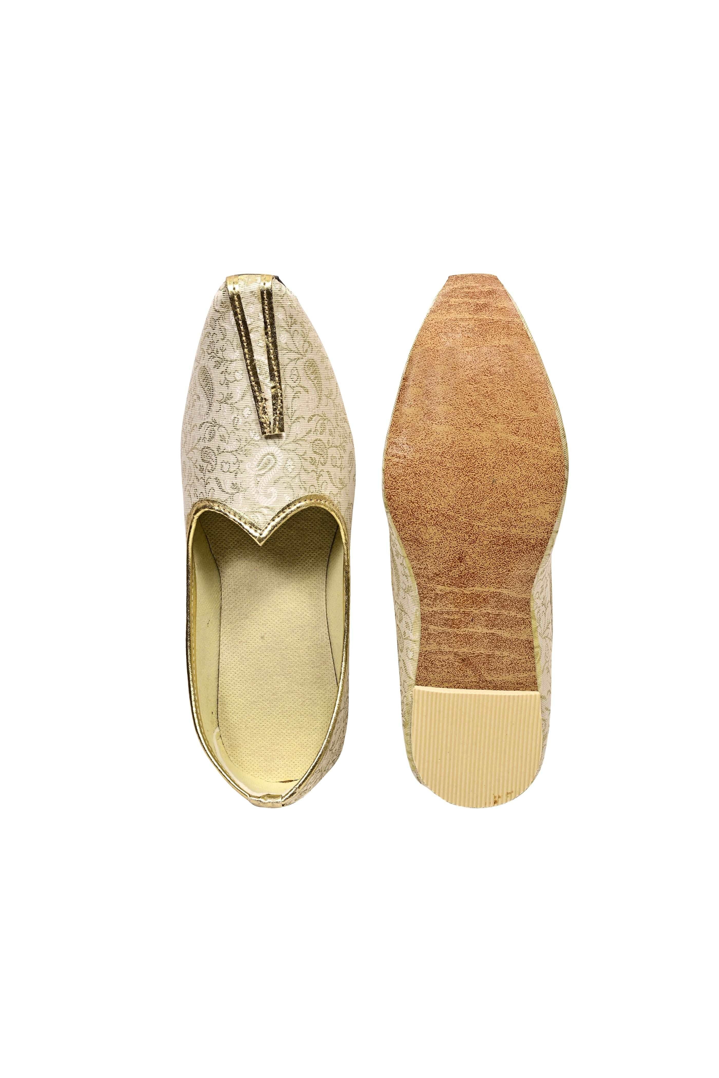 Punjabi Jutti For Men's Gold Traditional Handmade Wedding Bridal Shoes Ethnic Mojari Flat Khussa Jooti | Mojari Stylish Juttis | Silver Silk Weaving