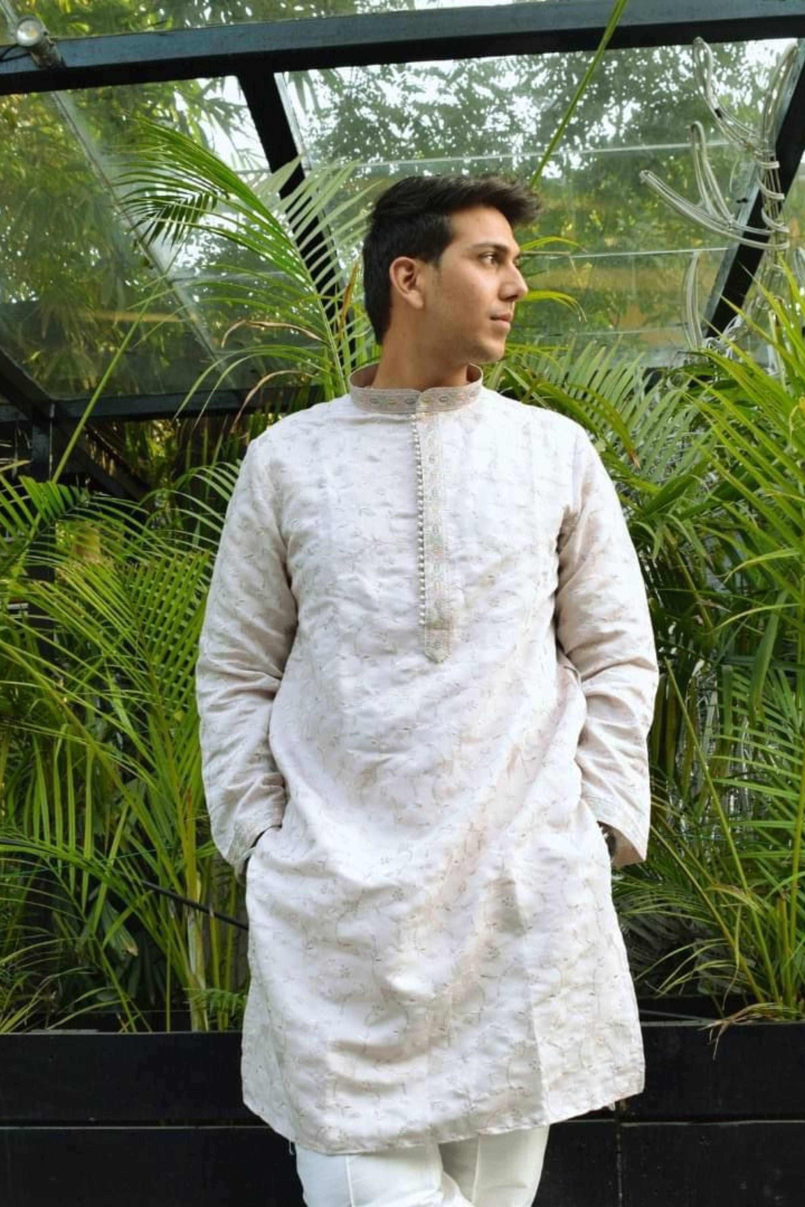 Lilac Handwork Thread Mens Kurta & Pants Set