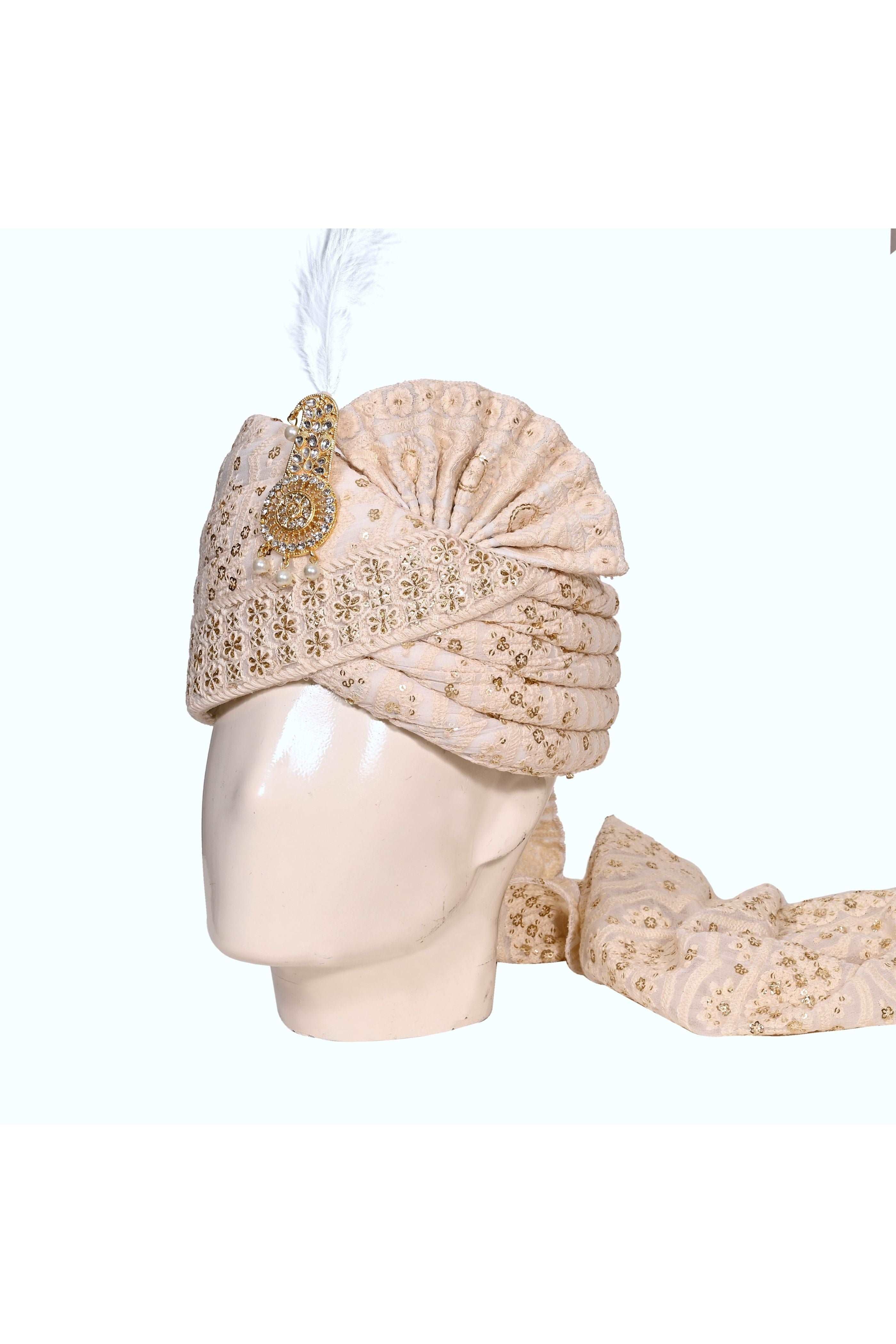 White Chikankari Stitched Handwork Border Safa/turban/pagri/pheta   Pheta (Turban Safa) And Dupatta  For Men For Wedding/marriage And Traditional Function