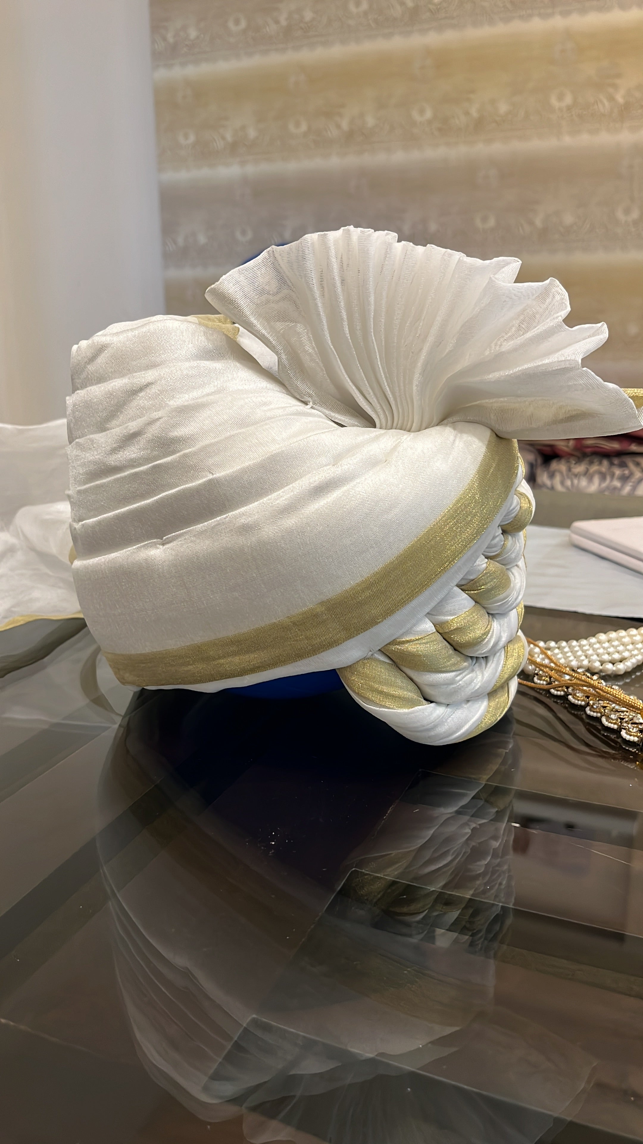 White Traditional Readywear Chanderi  Silk  Lining   Pheta (Turban Safa) For Men For Wedding/marriage And Traditional Function