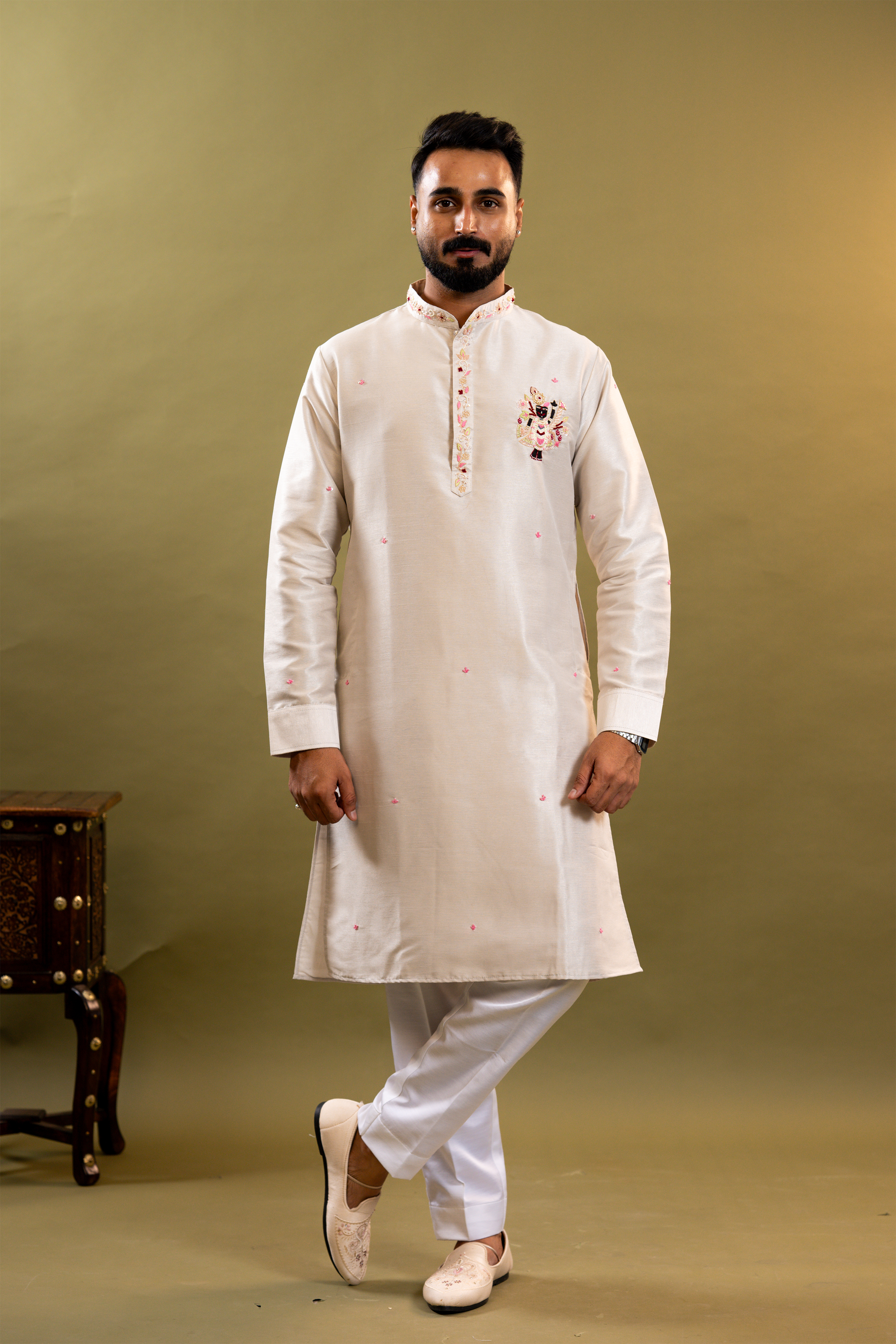 Silk Handwork Mens Kurta & Pants Set | shreenath ji handwork Festive Outfit for men | Wedding wear for men | kurta for groom or groomsmen