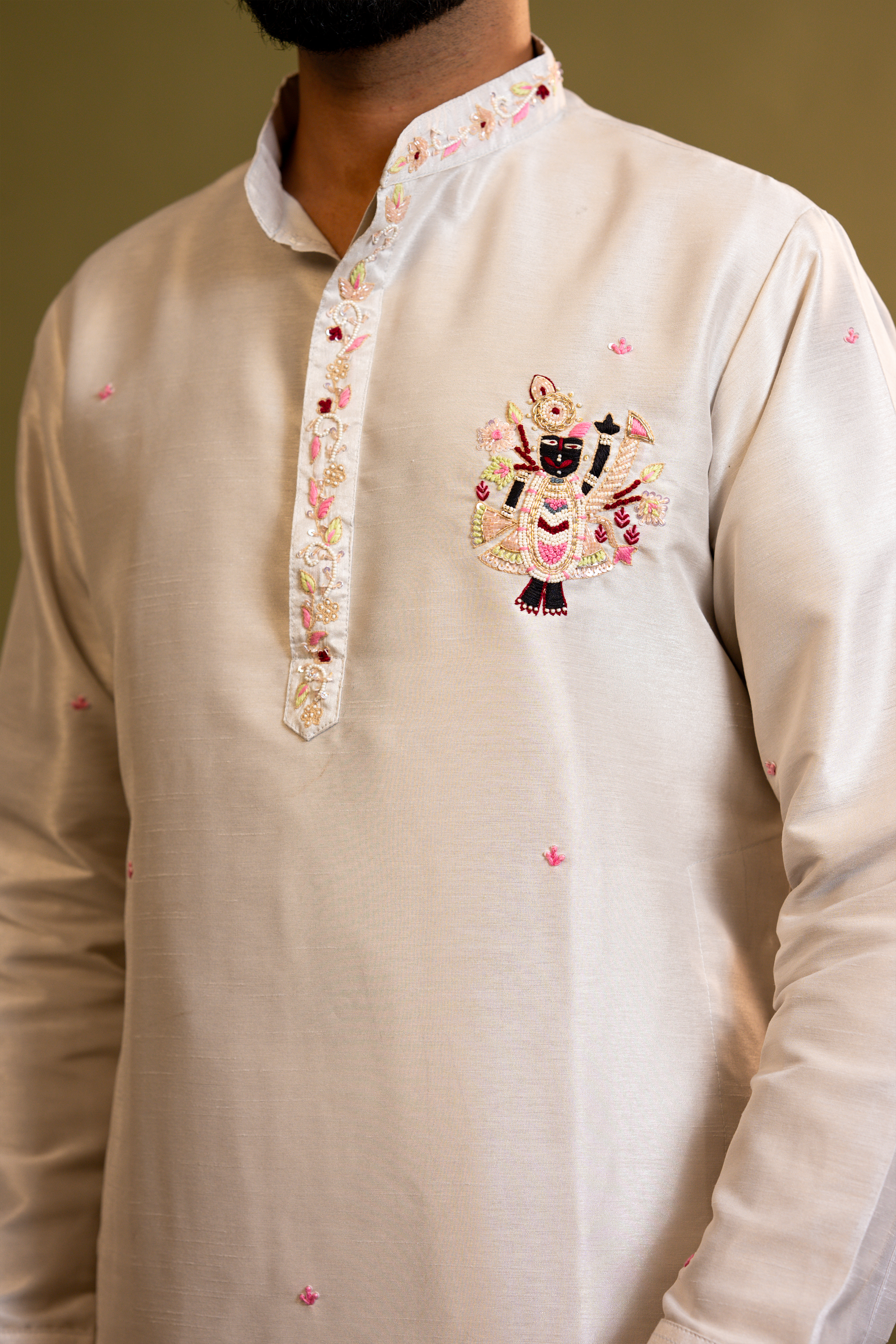 Silk Handwork Mens Kurta & Pants Set | shreenath ji handwork Festive Outfit for men | Wedding wear for men | kurta for groom or groomsmen