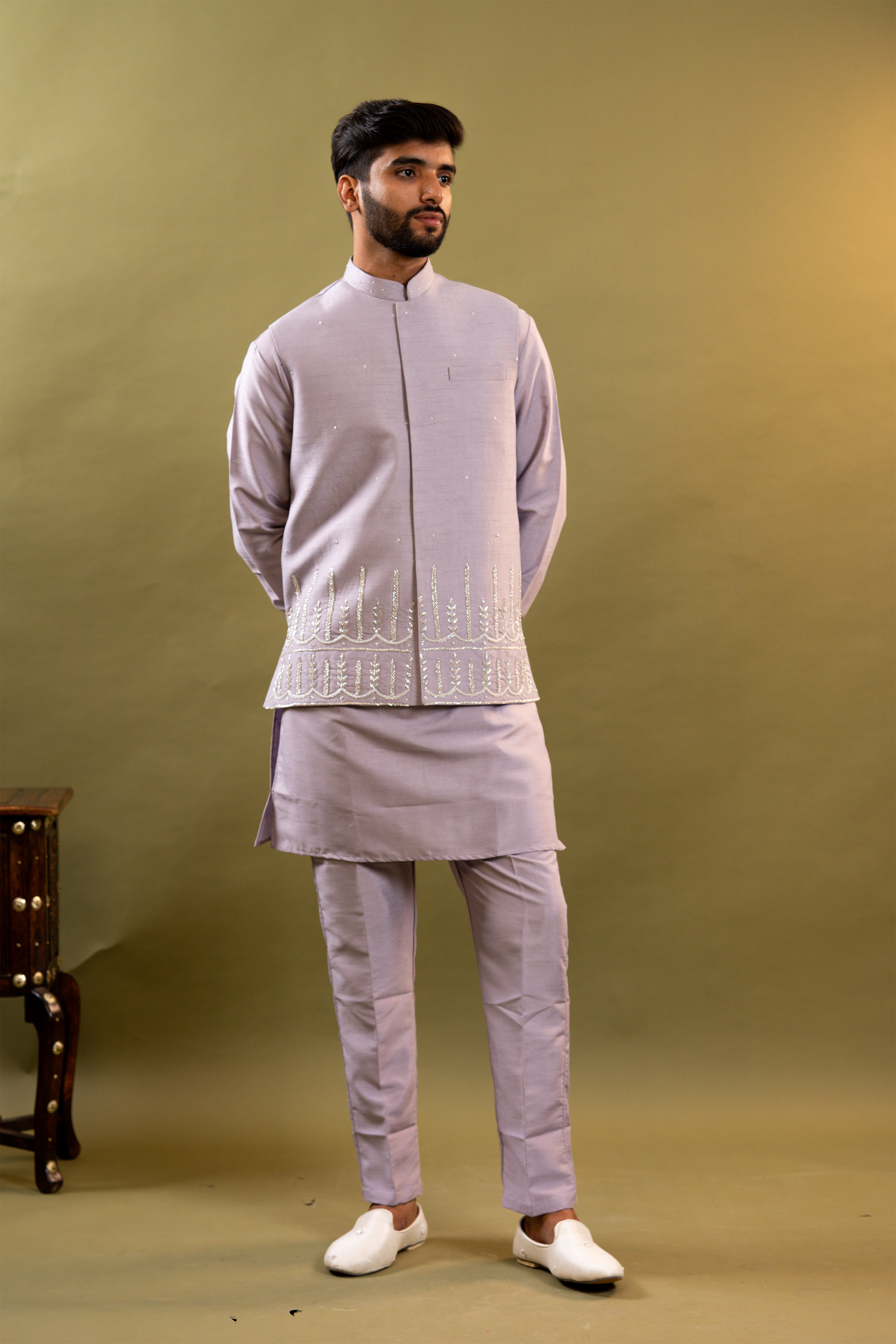 Handwork Nehru Jacket with kurta pyjama set For Men | Modi Jacket 3 piece set | Indian wedding wear outfits | waistcoat | kurta pant with jacket