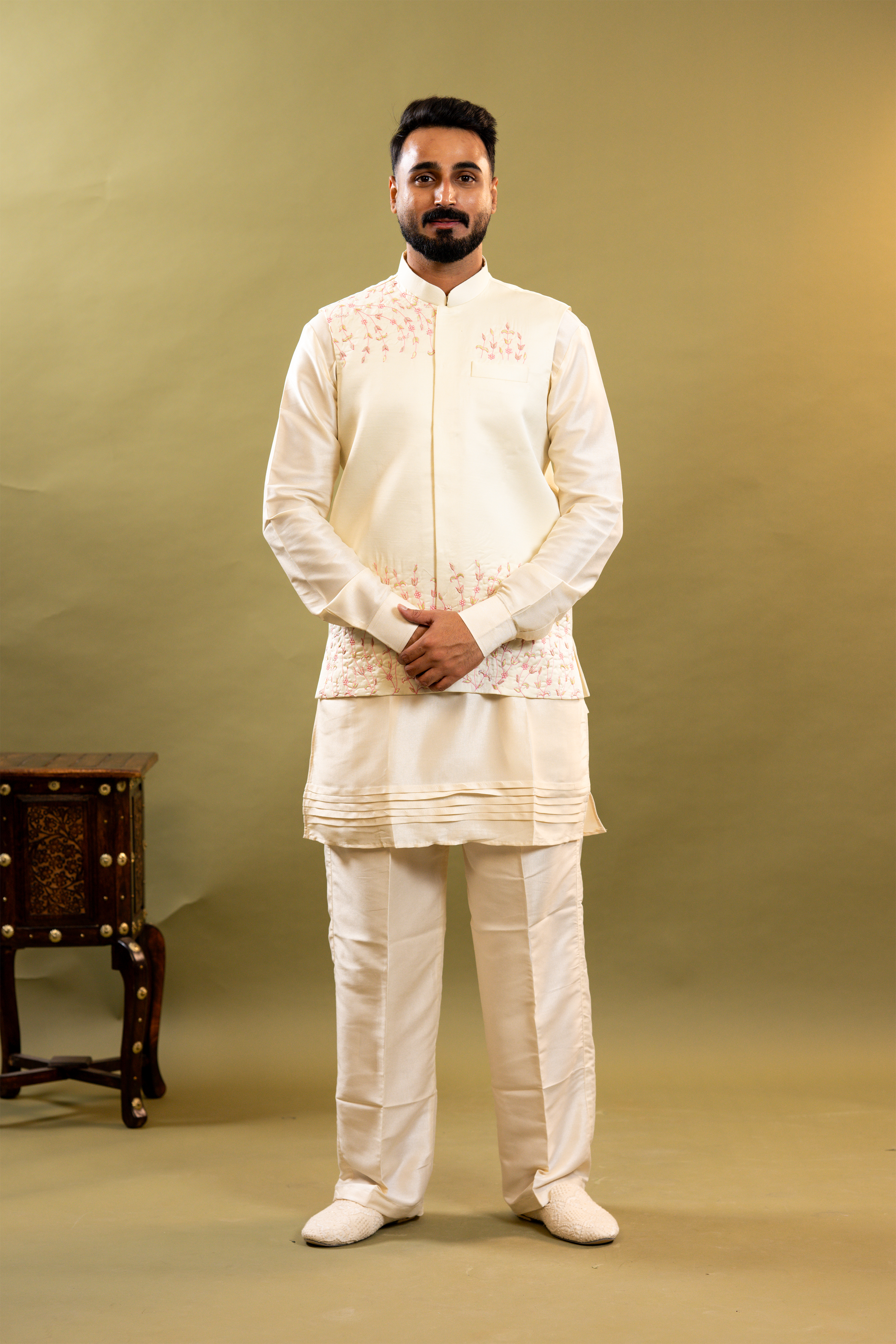 Handwork Nehru Jacket with kurta pyjama set For Men | Modi Jacket 3 piece set | Indian wedding wear outfits | waistcoat | kurta pant with jacket