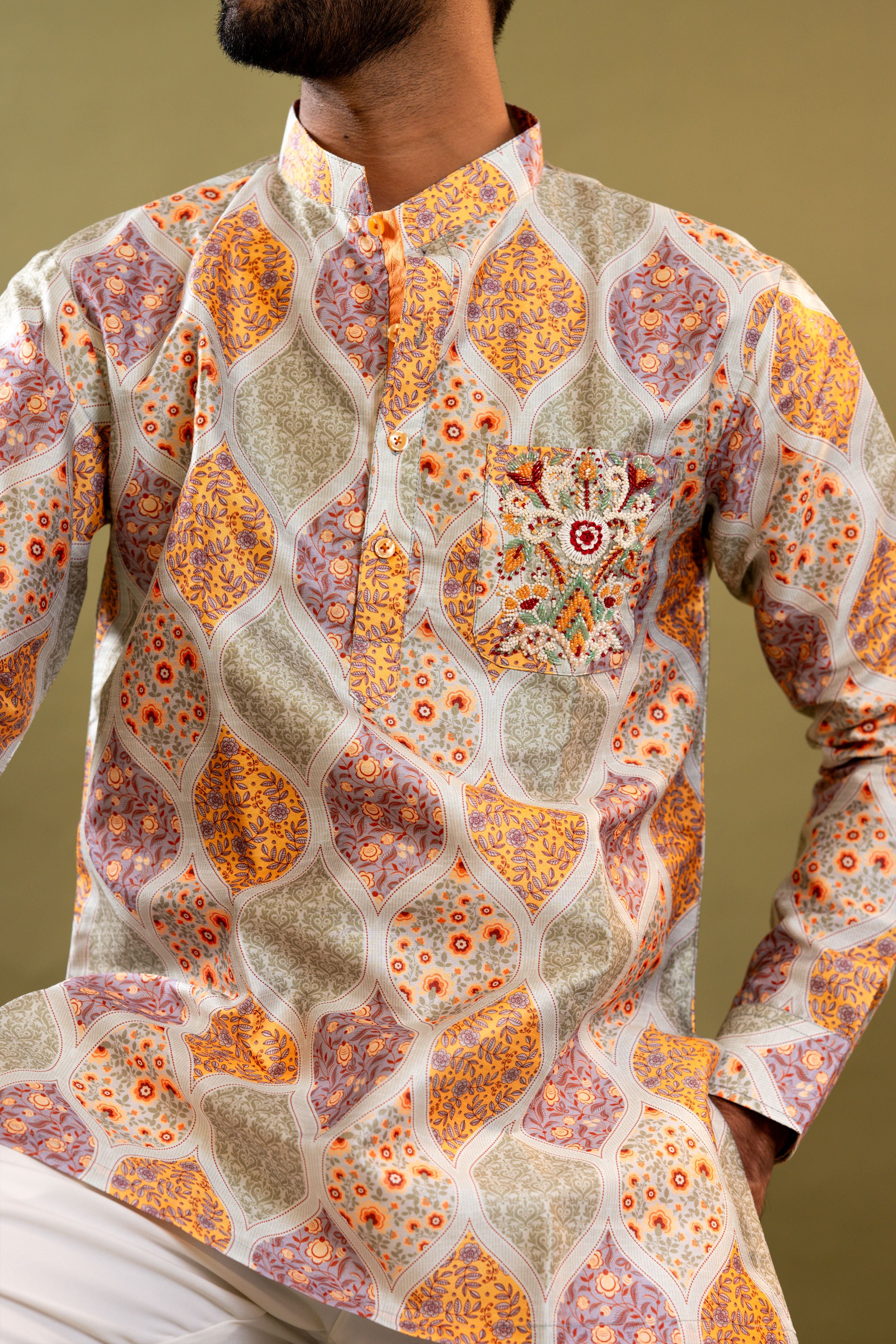 Handwork printed Mens Kurta & Pants Set | Festive Outfit for men | Wedding wear for men | kurta for groom or groomsmen