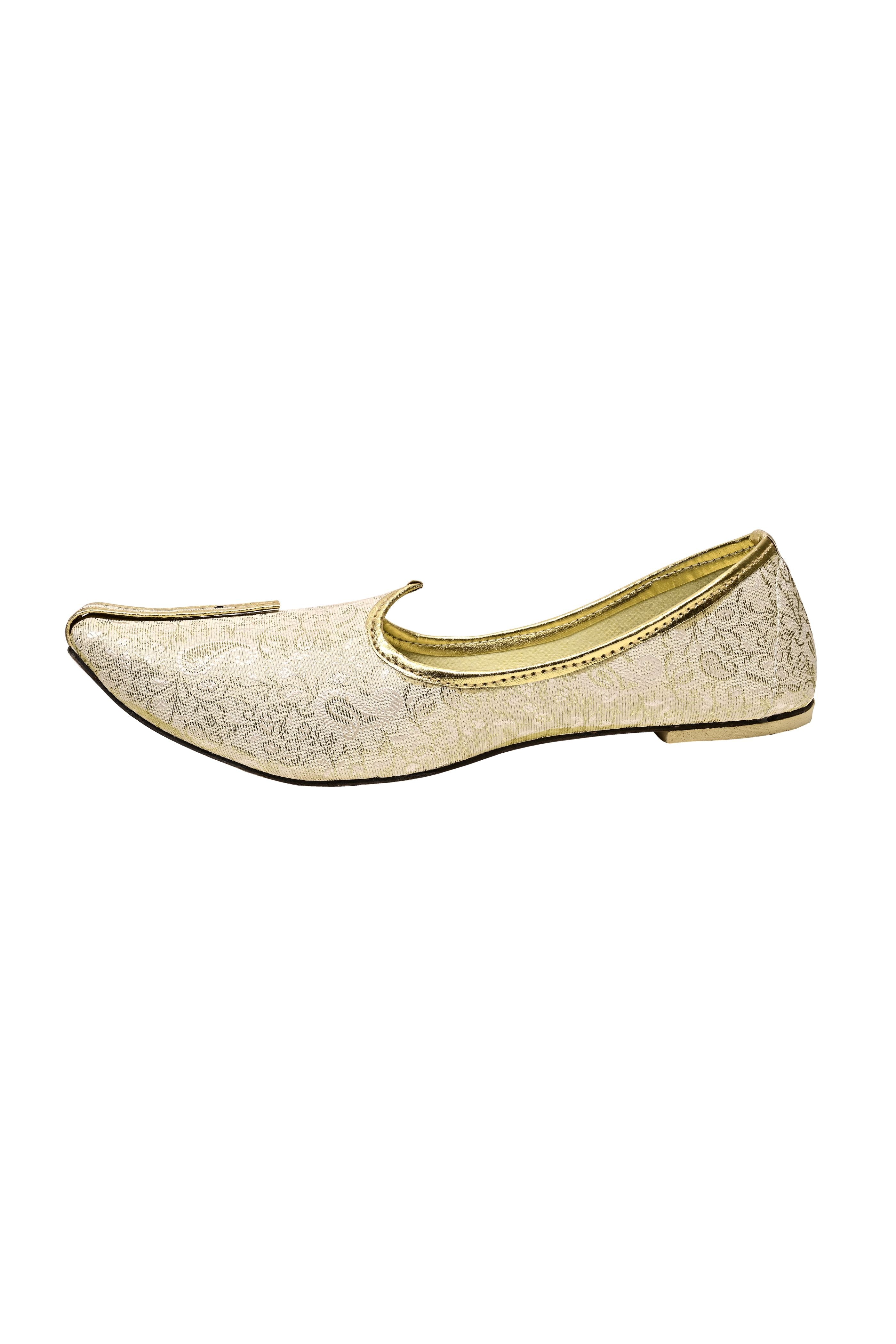 Punjabi Jutti For Men's Gold Traditional Handmade Wedding Bridal Shoes Ethnic Mojari Flat Khussa Jooti | Mojari Stylish Juttis | Silver Silk Weaving
