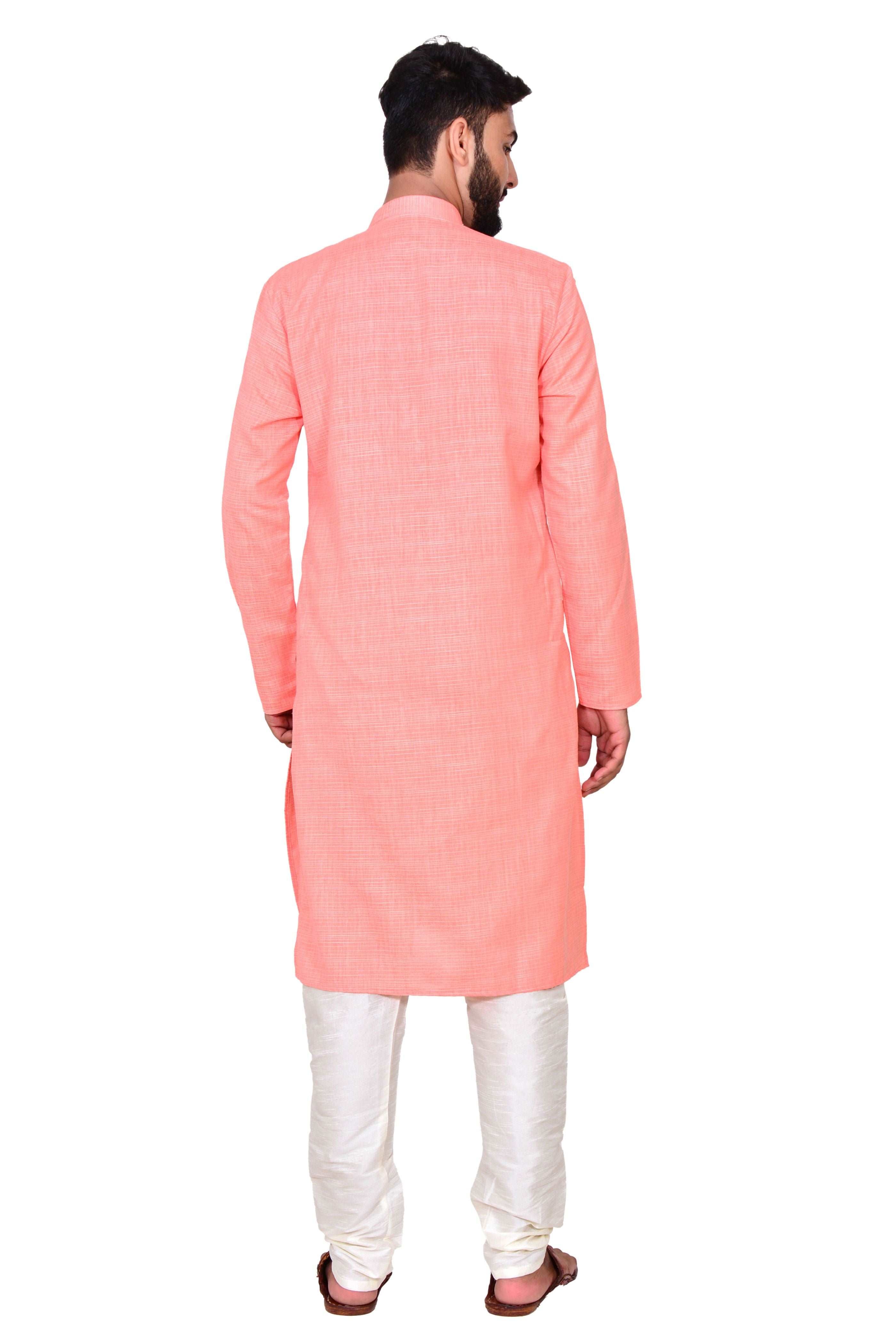 Plain Self Print Lenin Kurta Beige White Bottom