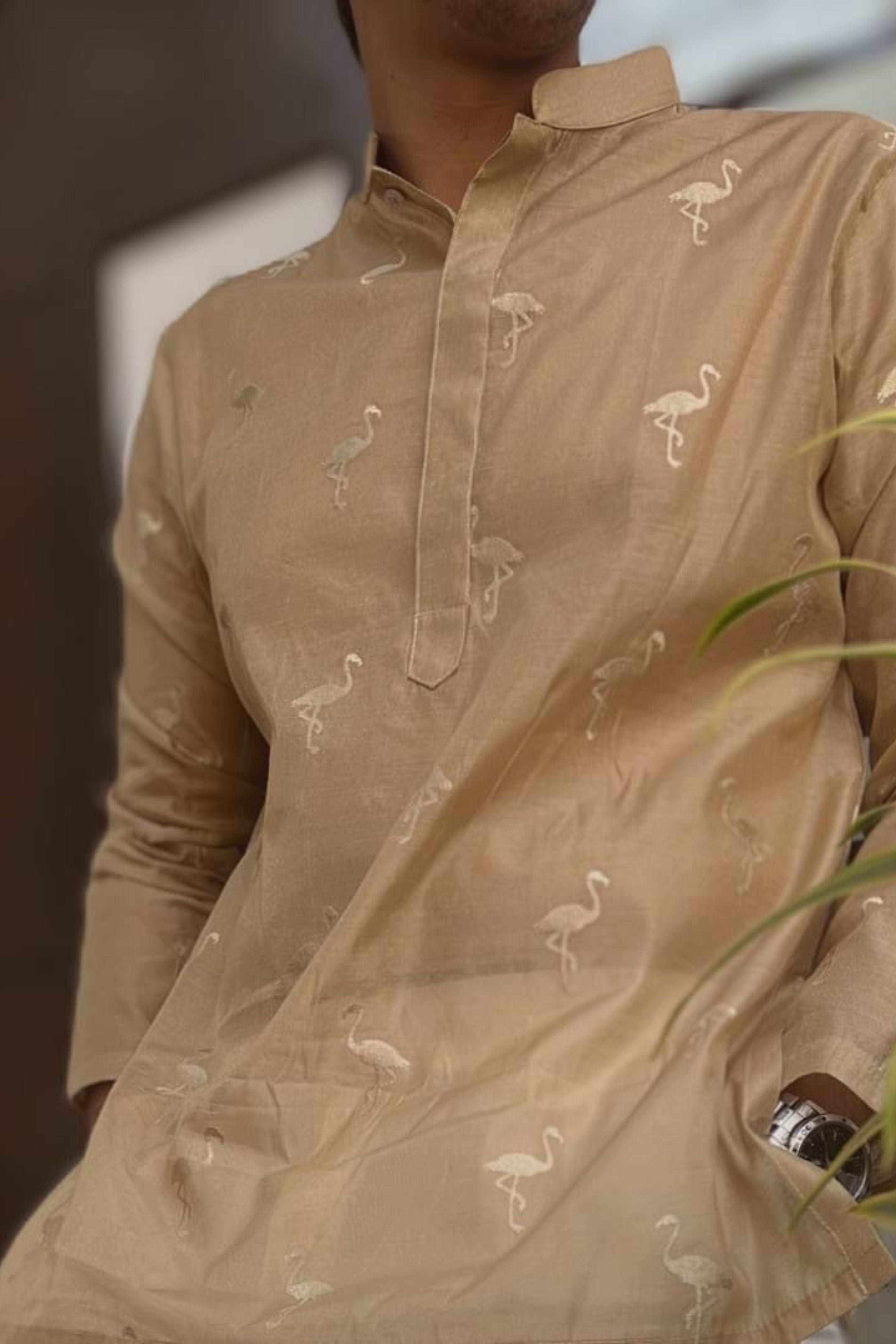 Silk Short Embroidery Kurta For Mens