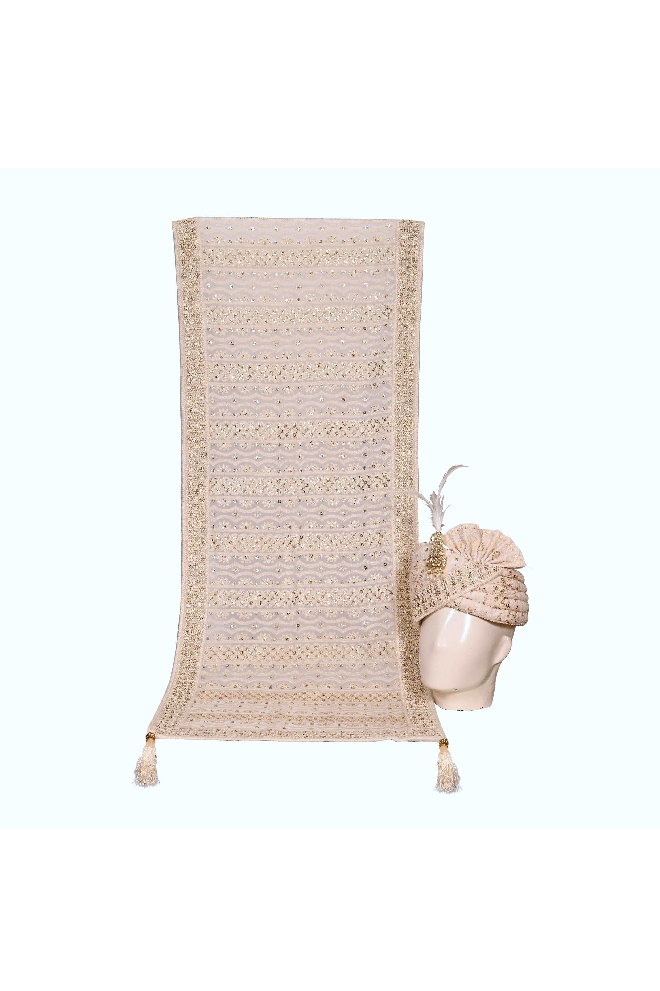 White Chikankari Stitched Handwork Border Safa/turban/pagri/pheta   Pheta (Turban Safa) And Dupatta  For Men For Wedding/marriage And Traditional Function