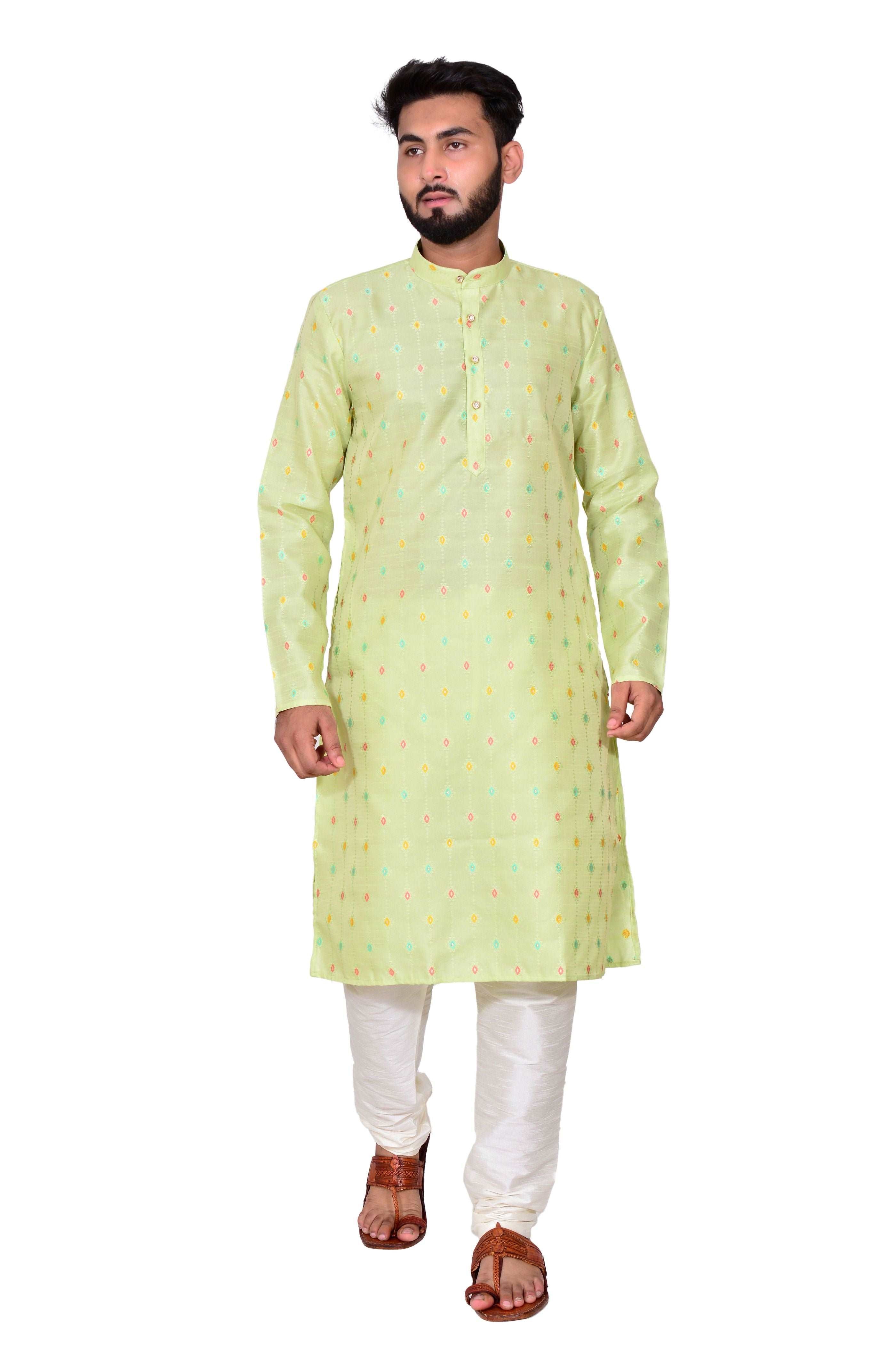 Peach Silk Kurta Set With Motif And Off White Bottom