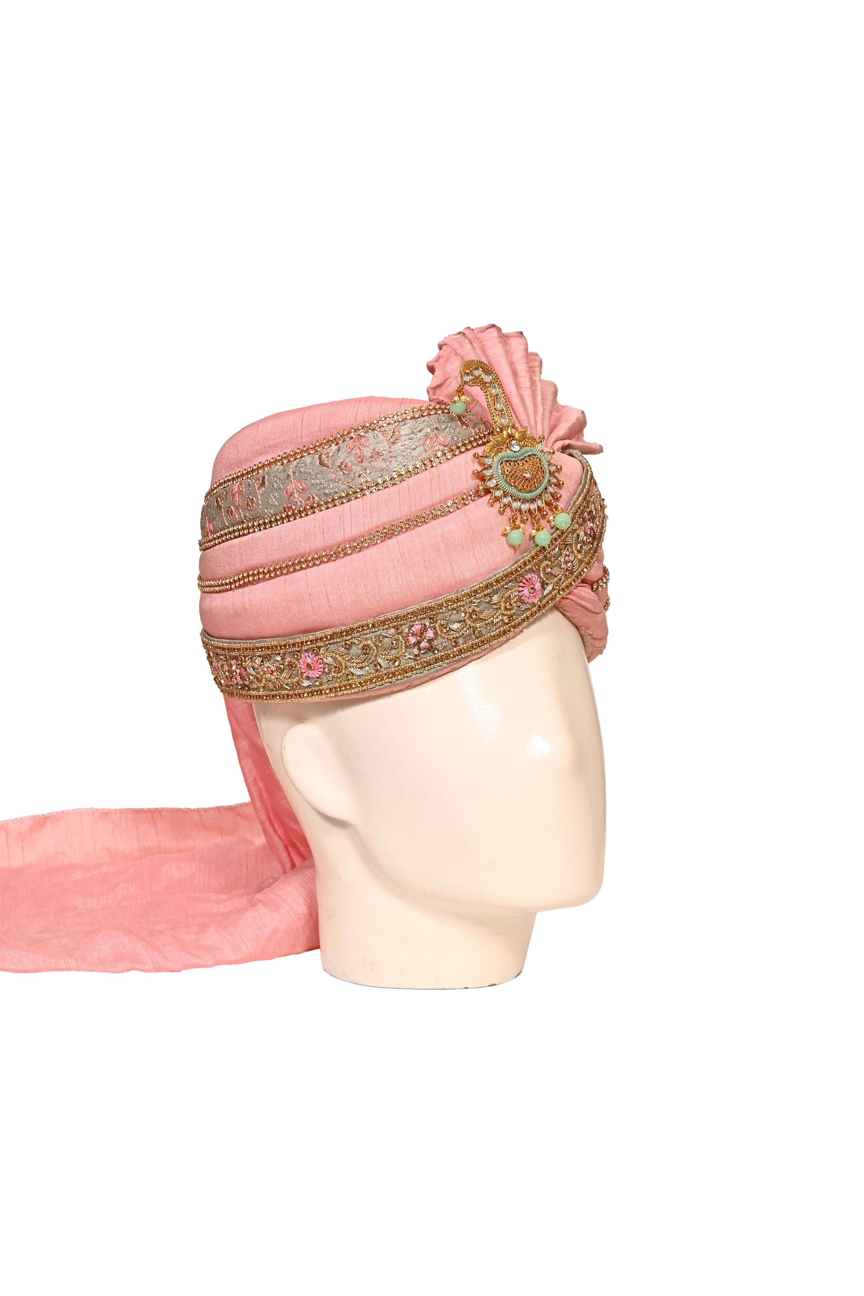 Peach Silk Stitched Handwork Border Safa/turban/pagri/pheta   Pheta (Turban Safa) And Dupatta For Men For Wedding/marriage And Traditional Function