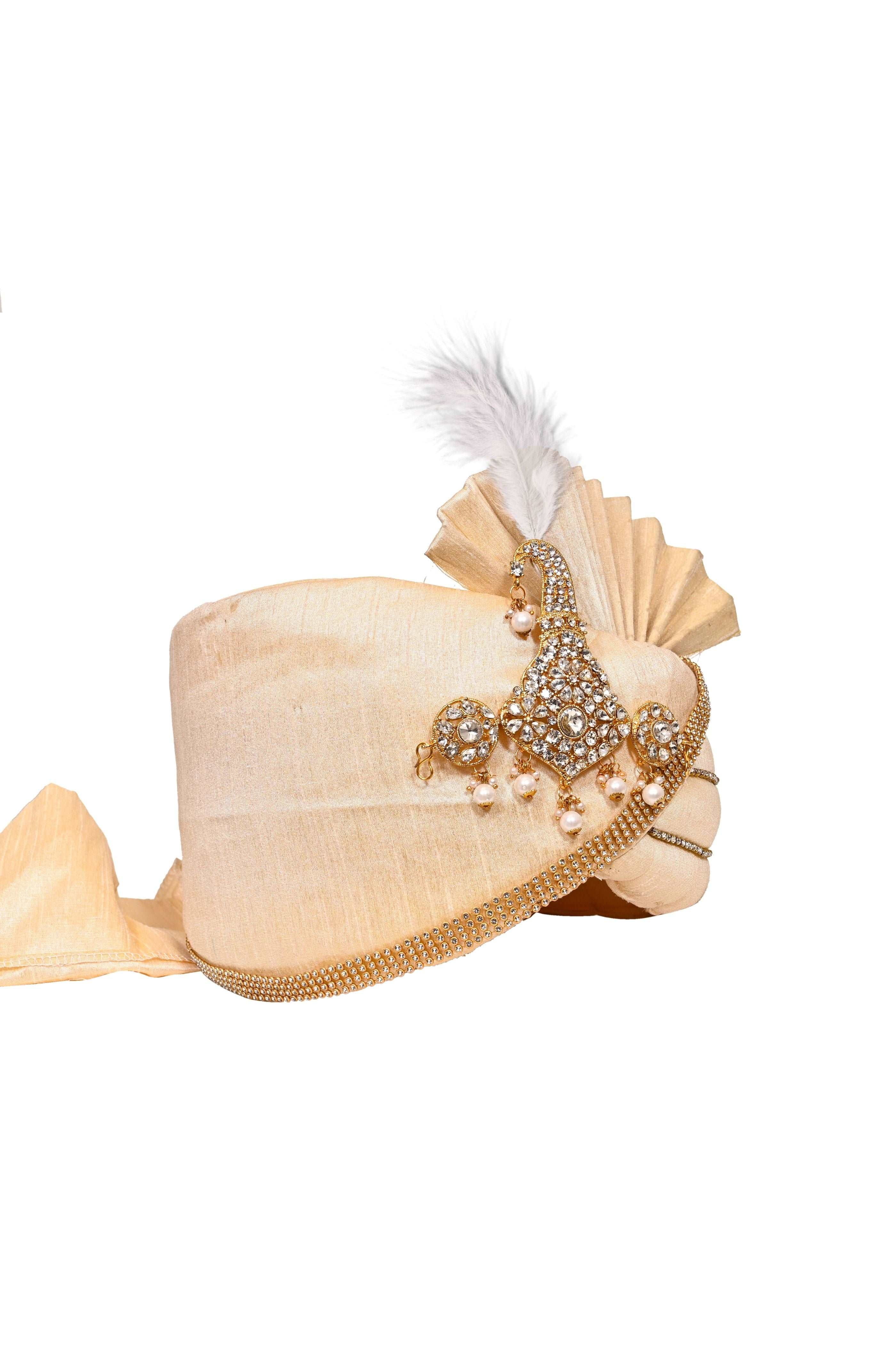 Golden Silk Stitched Handwork Border Safa/turban/pagri/pheta   Pheta (Turban Safa) With Broach For Men For Wedding/marriage And Traditional Function