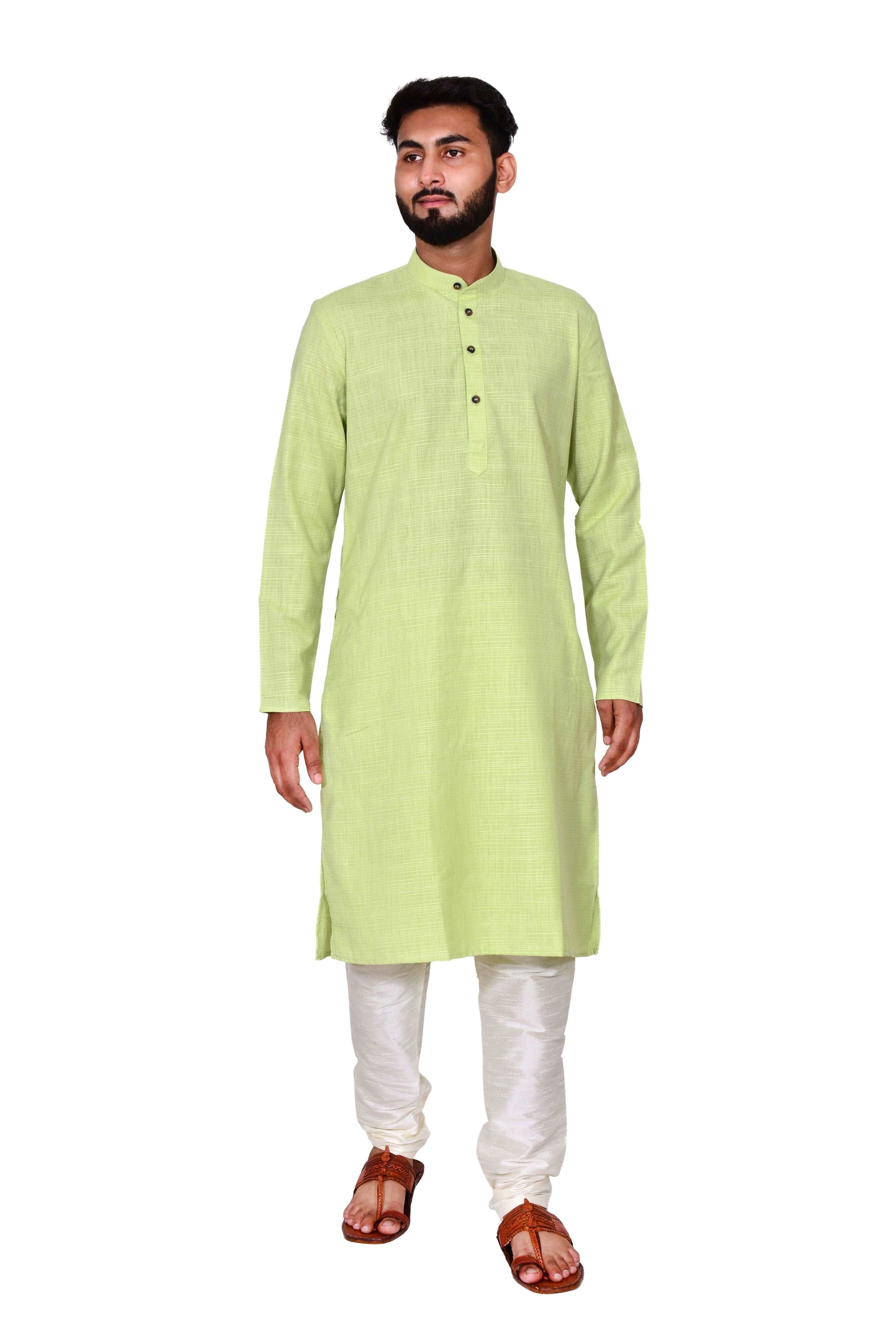Plain Self Print Lenin Kurta Beige White Bottom