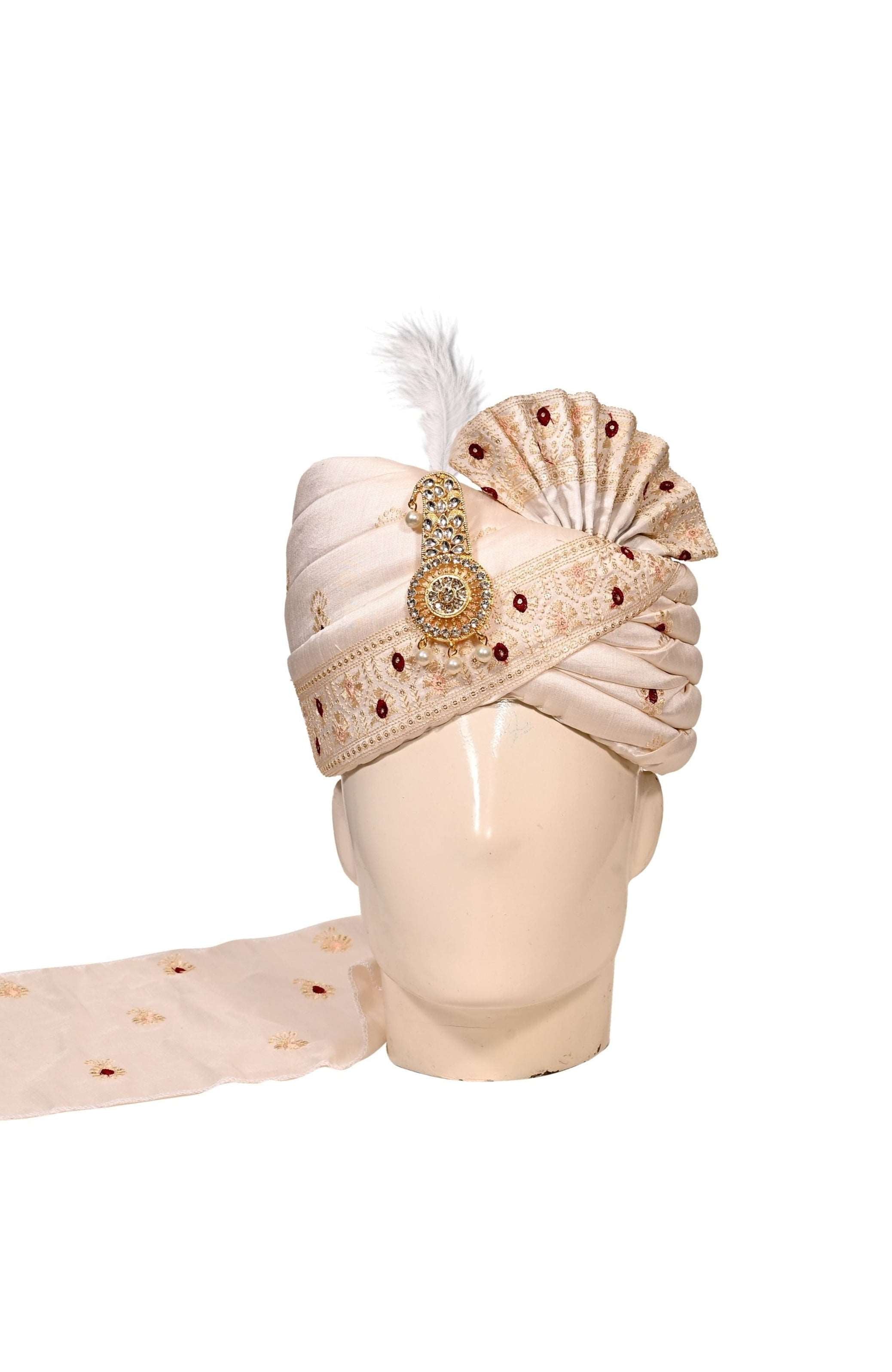 White Silk Stitched Handwork Border Safa/turban/pagri/pheta   Pheta (Turban Safa) And Dupatta For Men For Wedding/marriage And Traditional Function