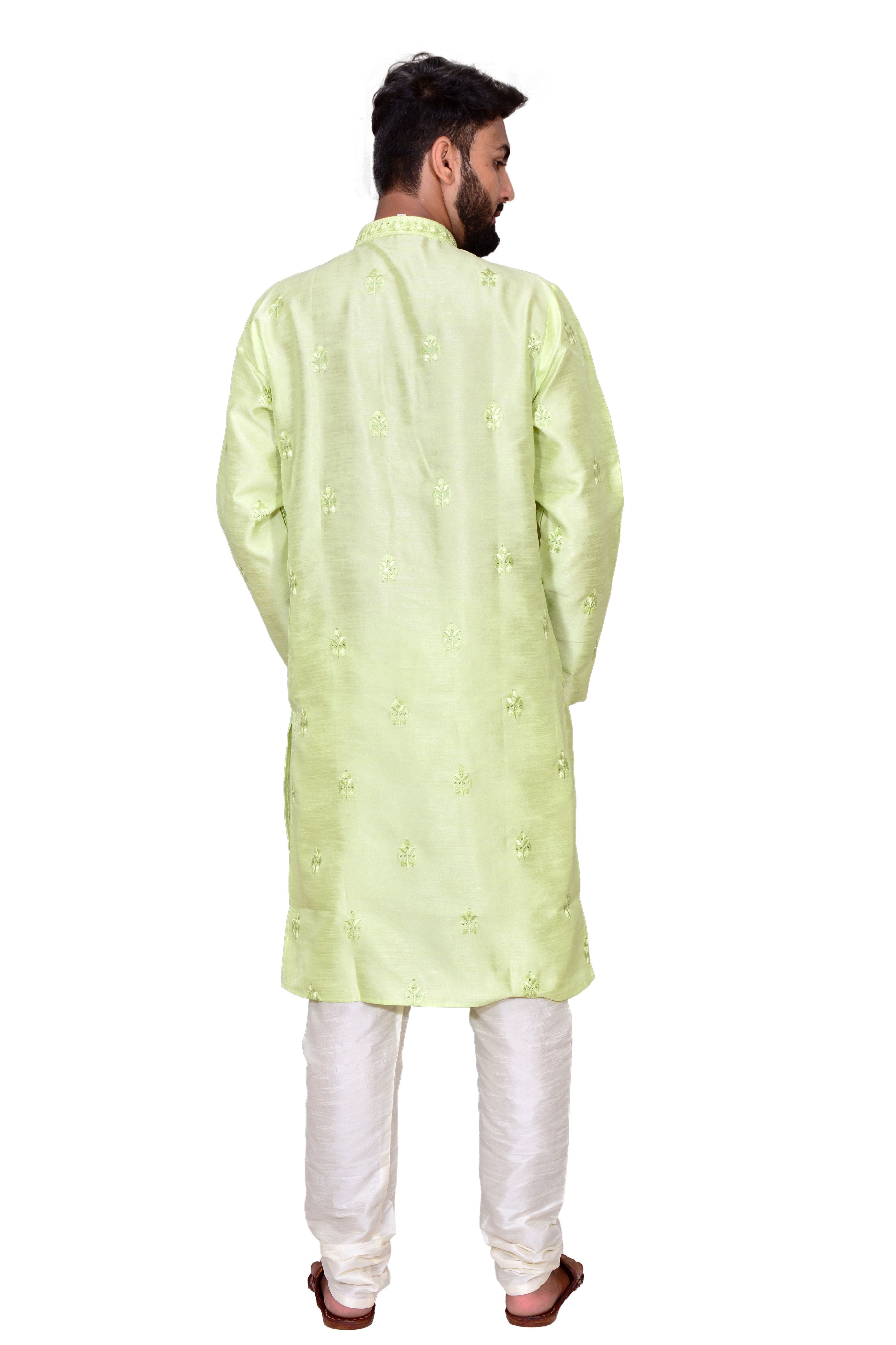 Light Green Sequence Handwork Thread Mens Kurta & Pants Set