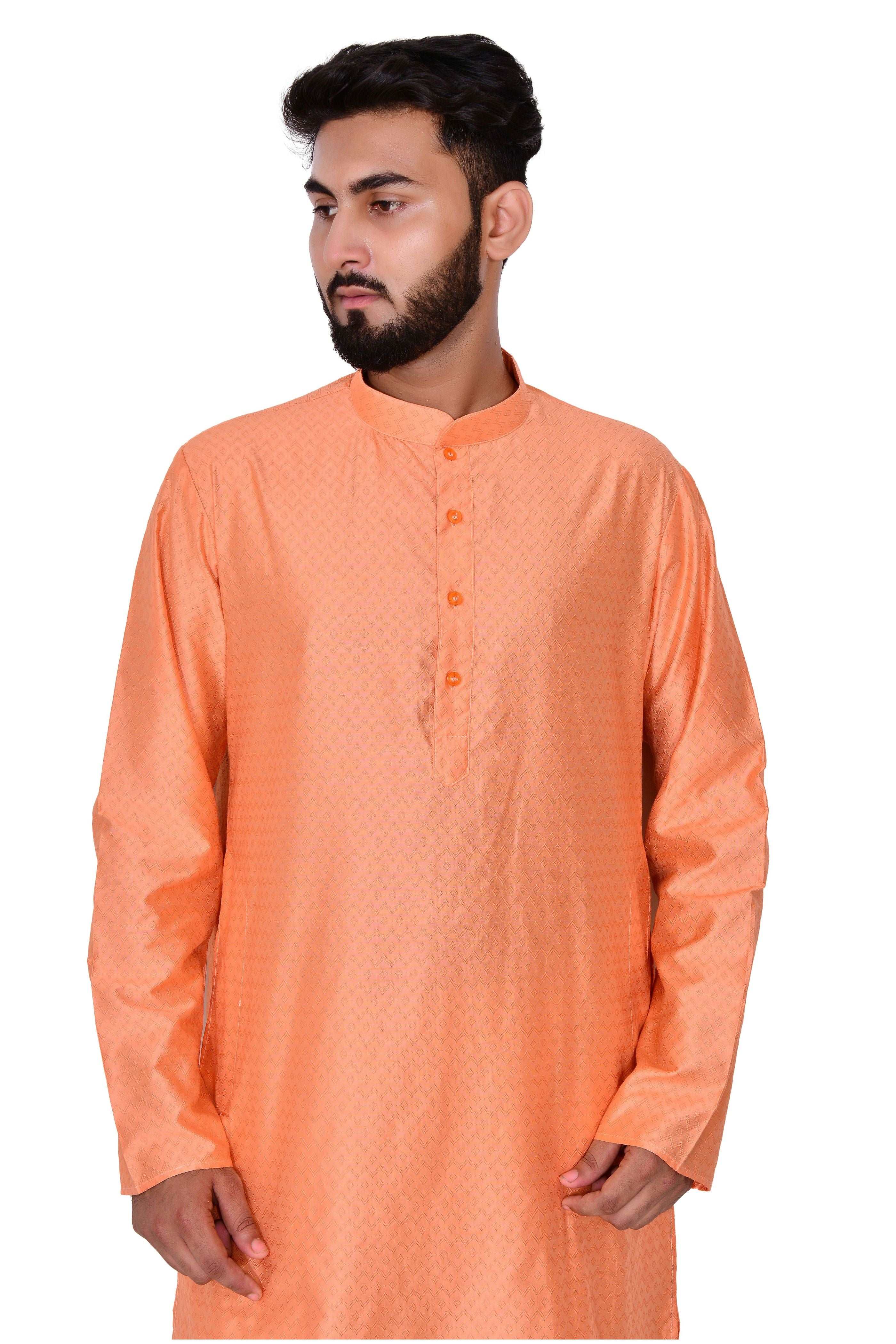 Men's Silk  Kurta & Golden Churidar Pyjama Set