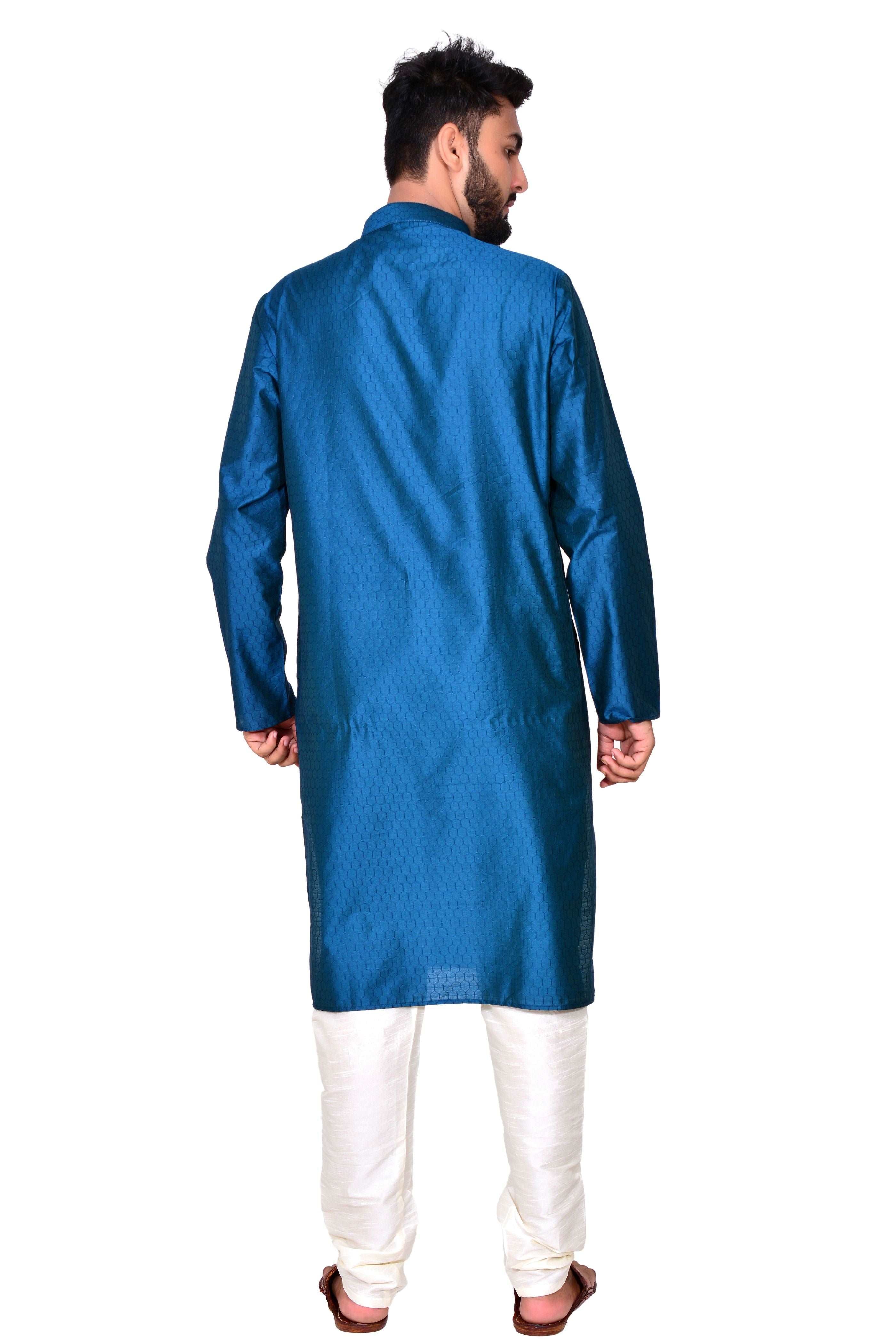 Men's Silk  Kurta & Off White Churidar Pyjama Set