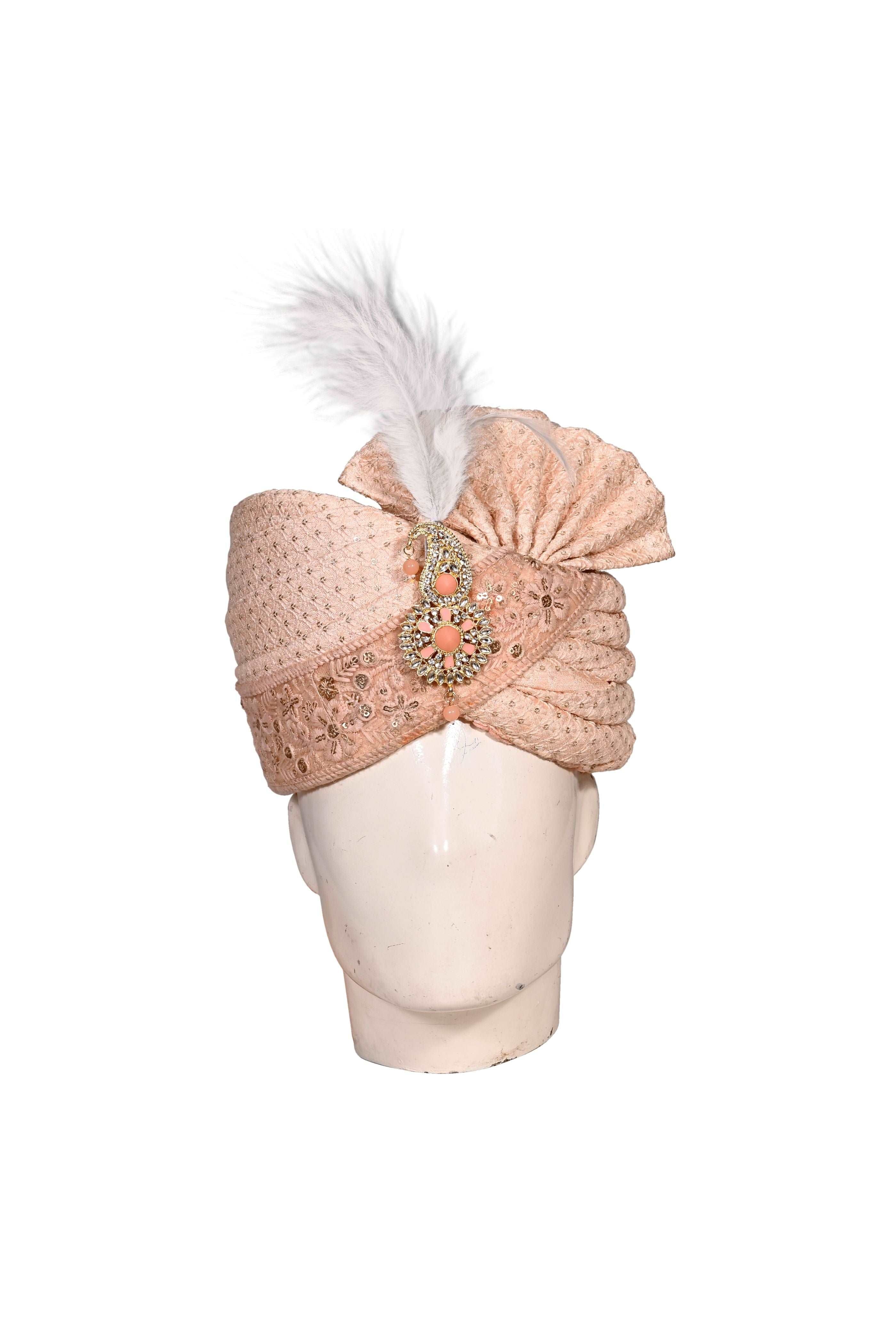 Peach Chikankari Stitched Handwork Border Safa/turban/pagri/pheta   Pheta (Turban Safa) And Dupatta  For Men For Wedding/marriage And Traditional Function