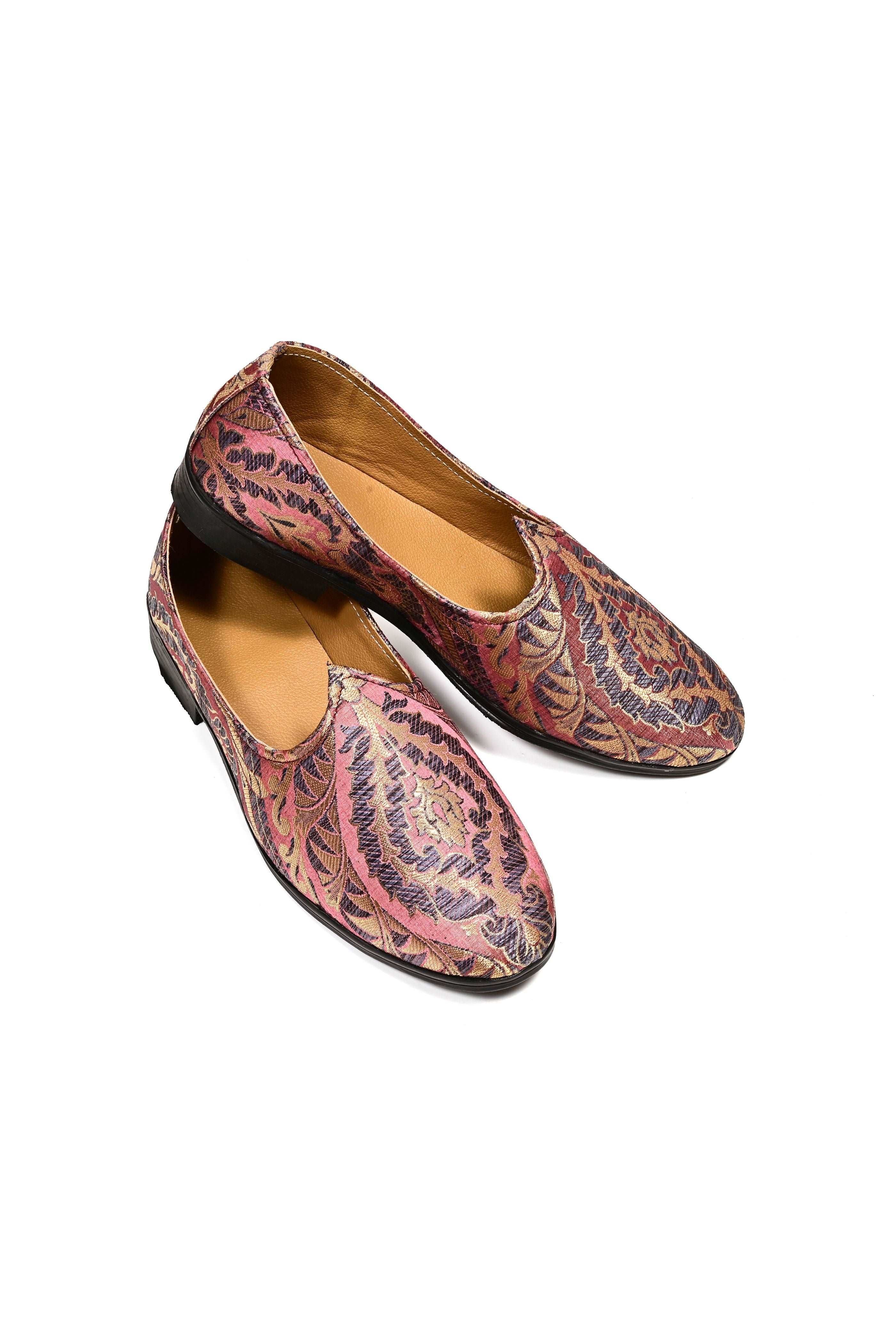 Mens Pink Golden Handwork Ethnic Jutties Loafer  And Mojari For Wedding Party Occasion Fashion Outdoor Indoor Lightweight Shoes