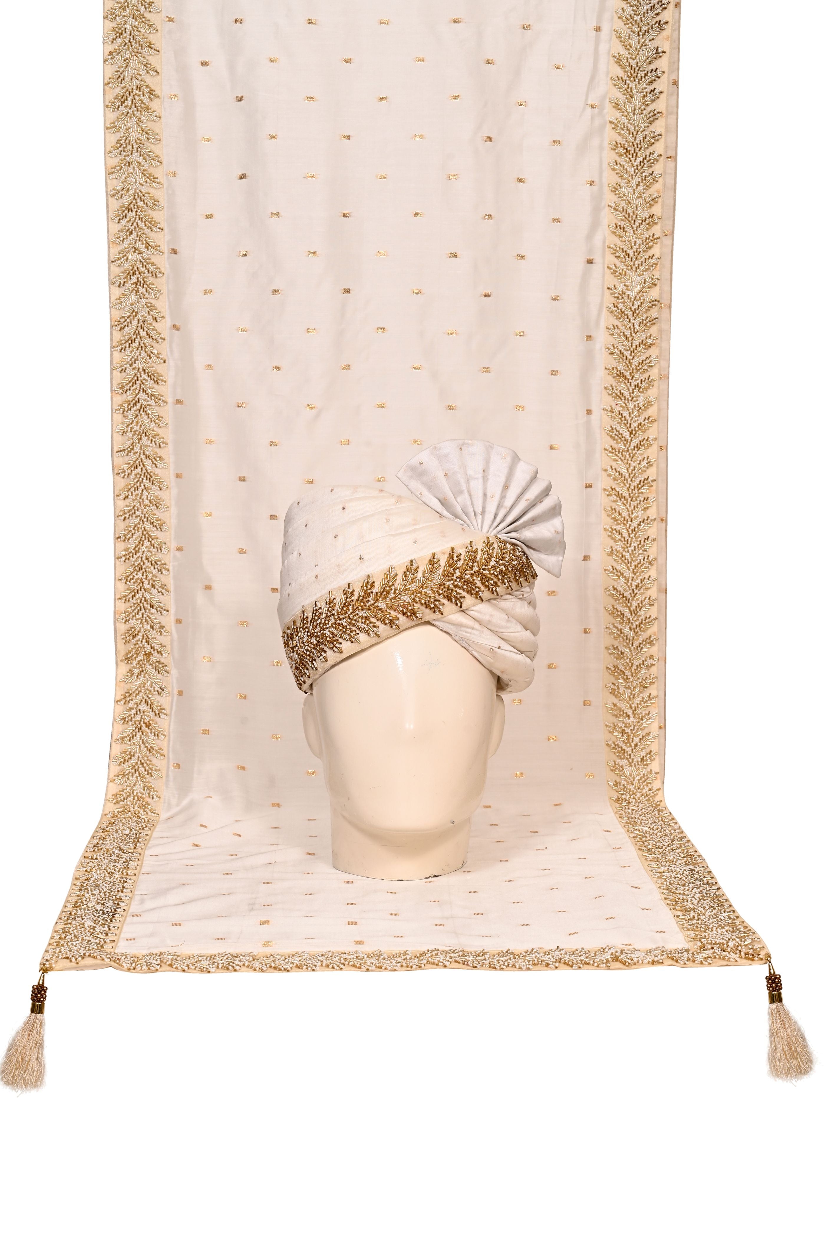 White Silk Stitched Handwork Border Safa/turban/pagri/pheta   Pheta (Turban Safa) And Dupatta For Men For Wedding/marriage And Traditional Function
