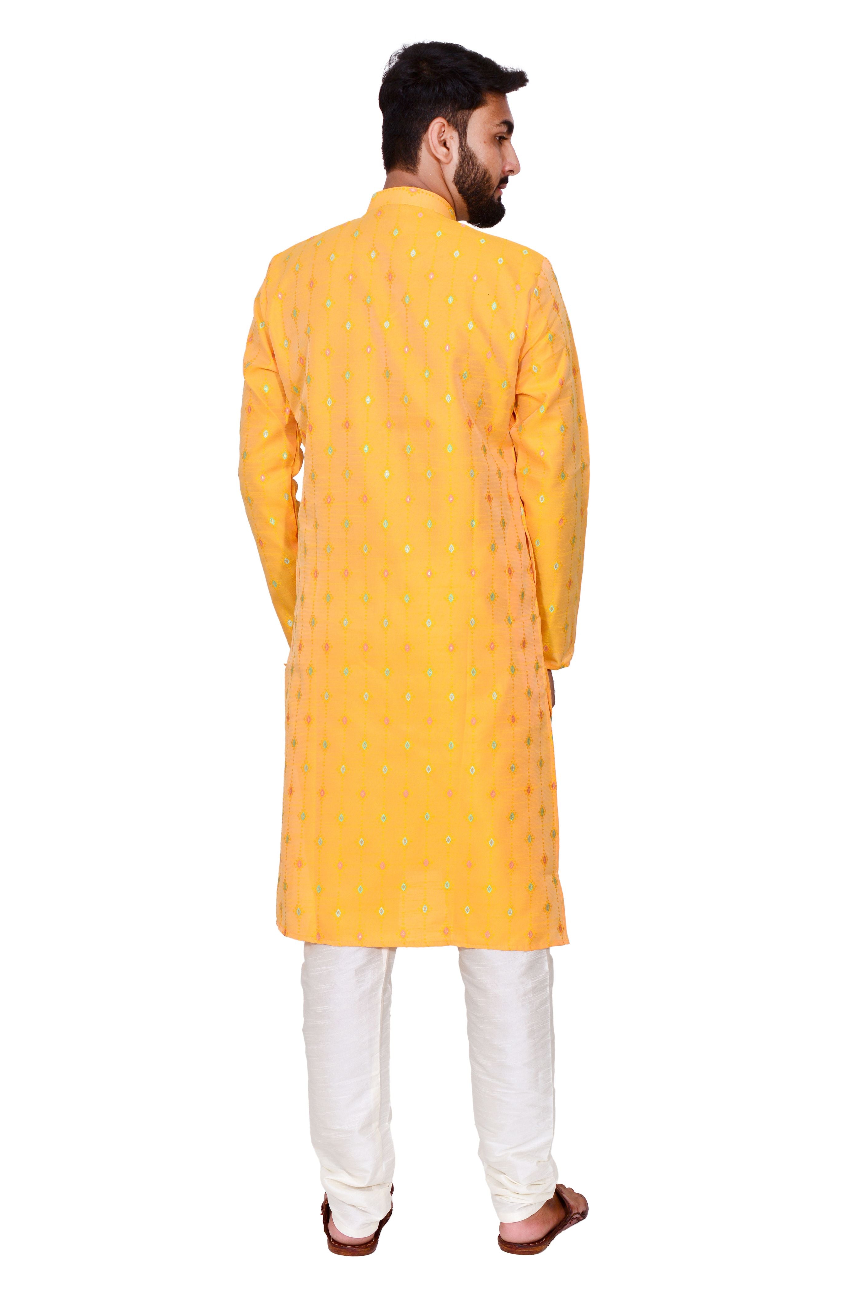 Peach Silk Kurta Set With Motif And Off White Bottom
