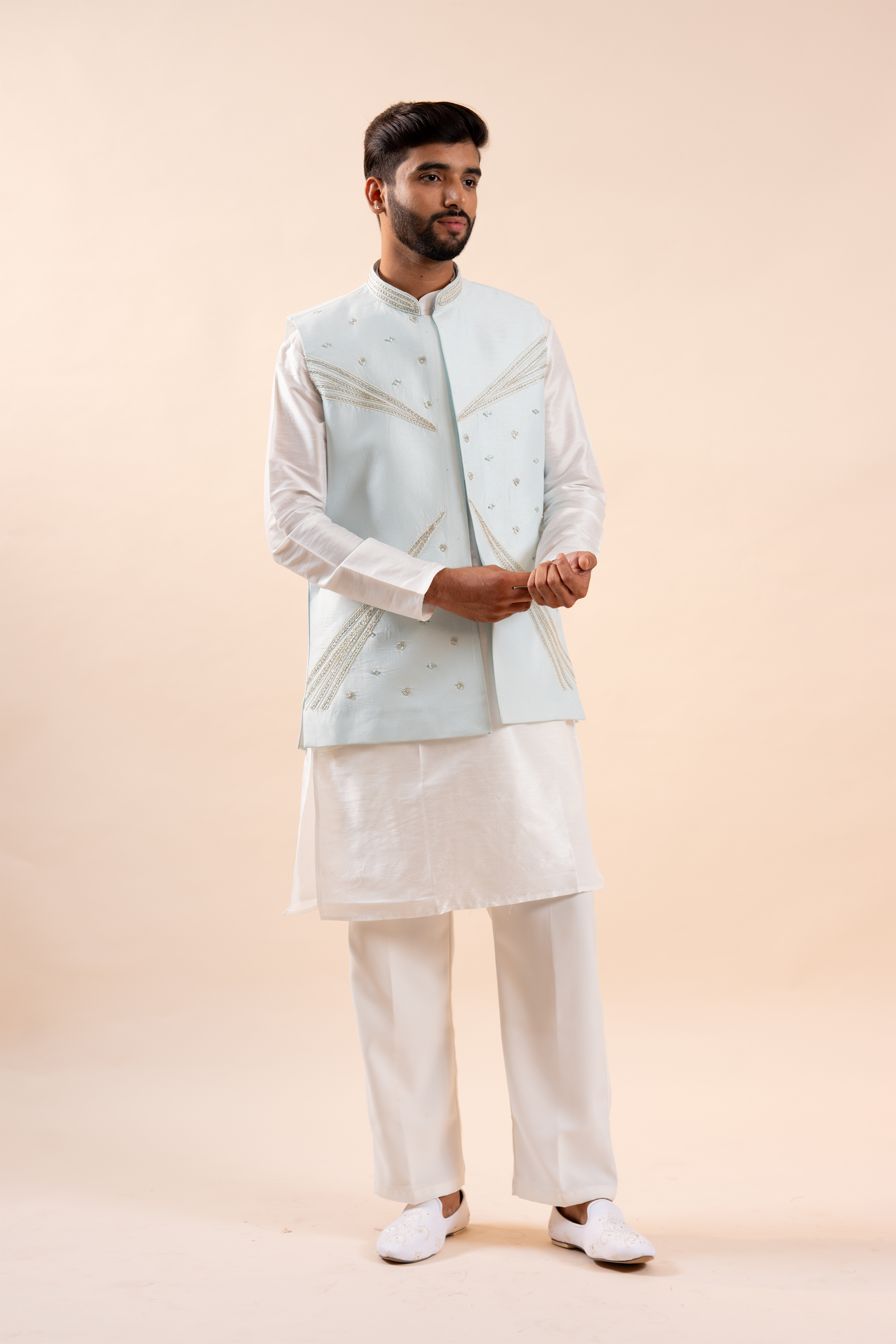 Handwork Nehru Jacket with kurta pyjama set For Men | Modi Jacket 3 piece set | Indian wedding wear outfits | waistcoat | kurta pant with jacket