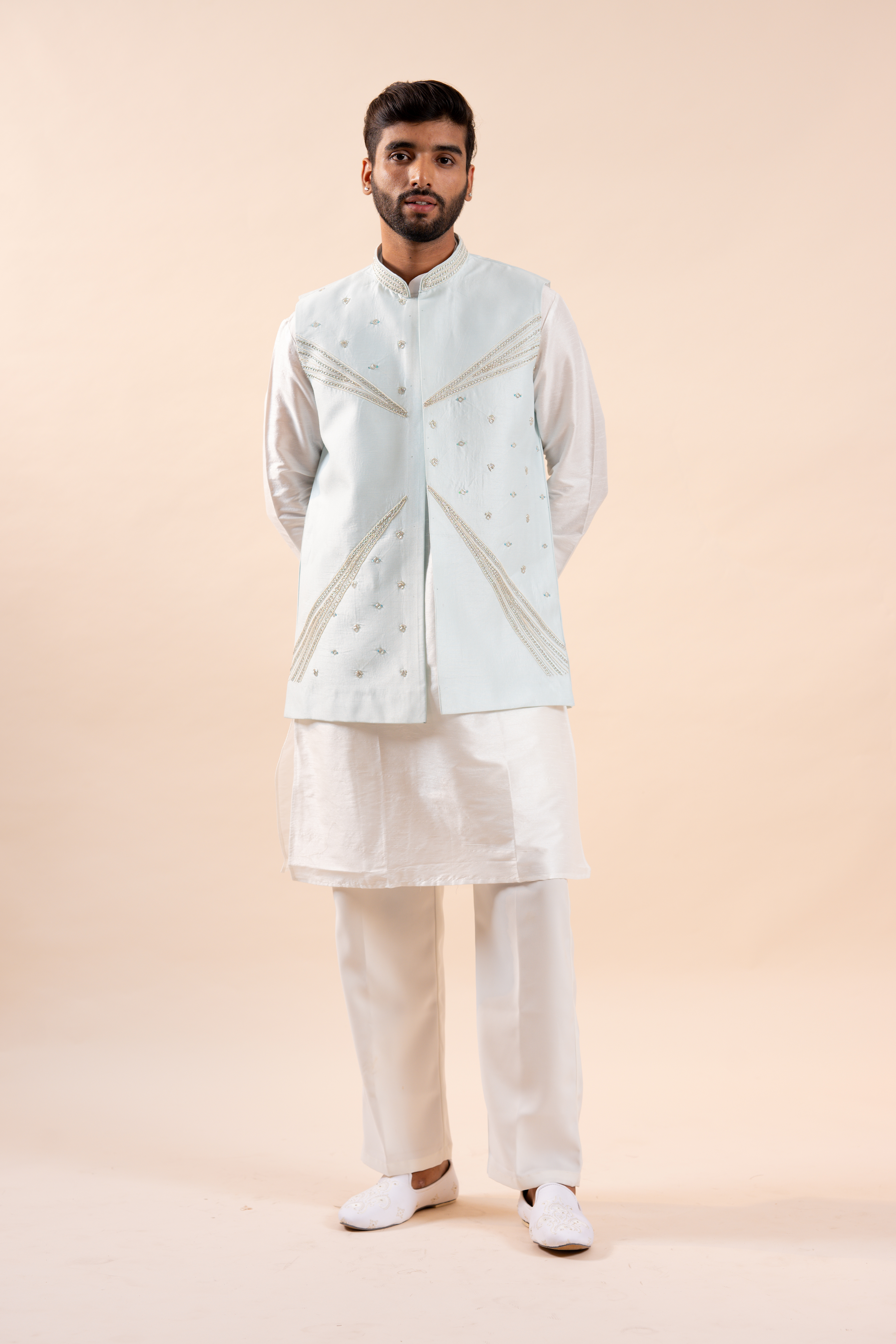 Handwork Nehru Jacket with kurta pyjama set For Men | Modi Jacket 3 piece set | Indian wedding wear outfits | waistcoat | kurta pant with jacket