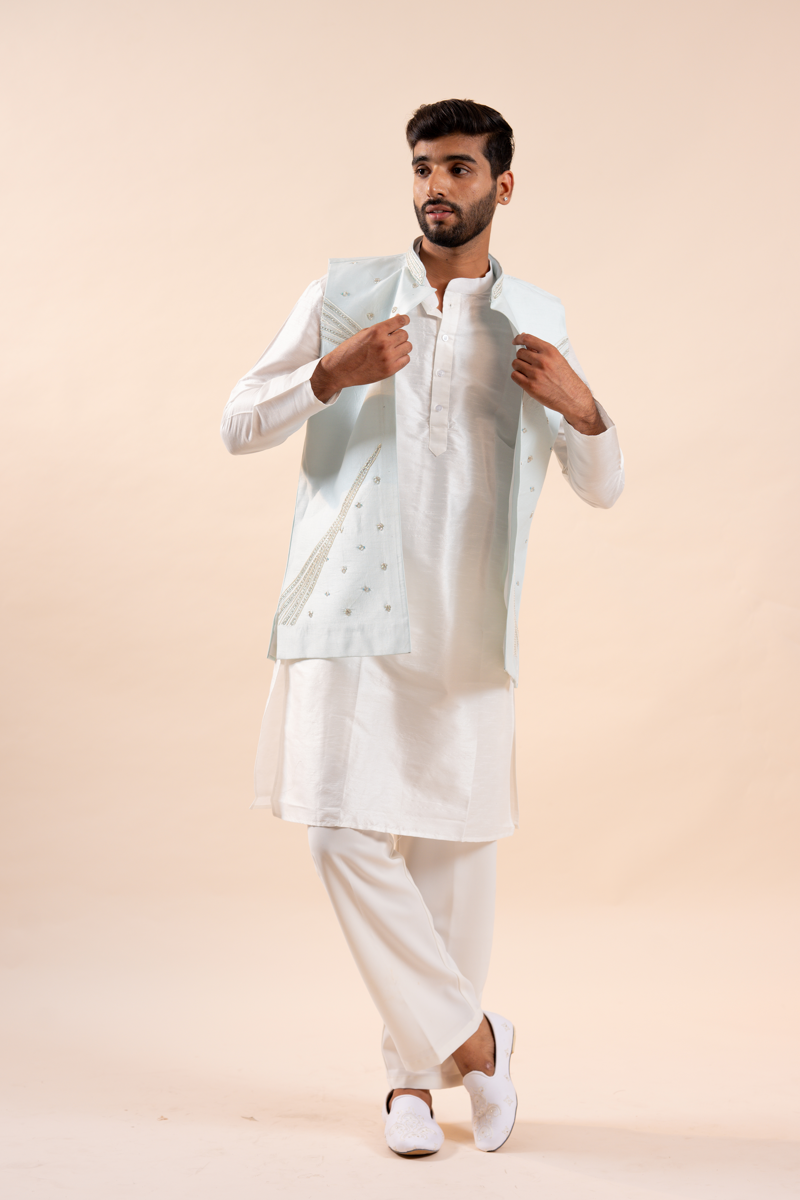 Handwork Nehru Jacket with kurta pyjama set For Men | Modi Jacket 3 piece set | Indian wedding wear outfits | waistcoat | kurta pant with jacket