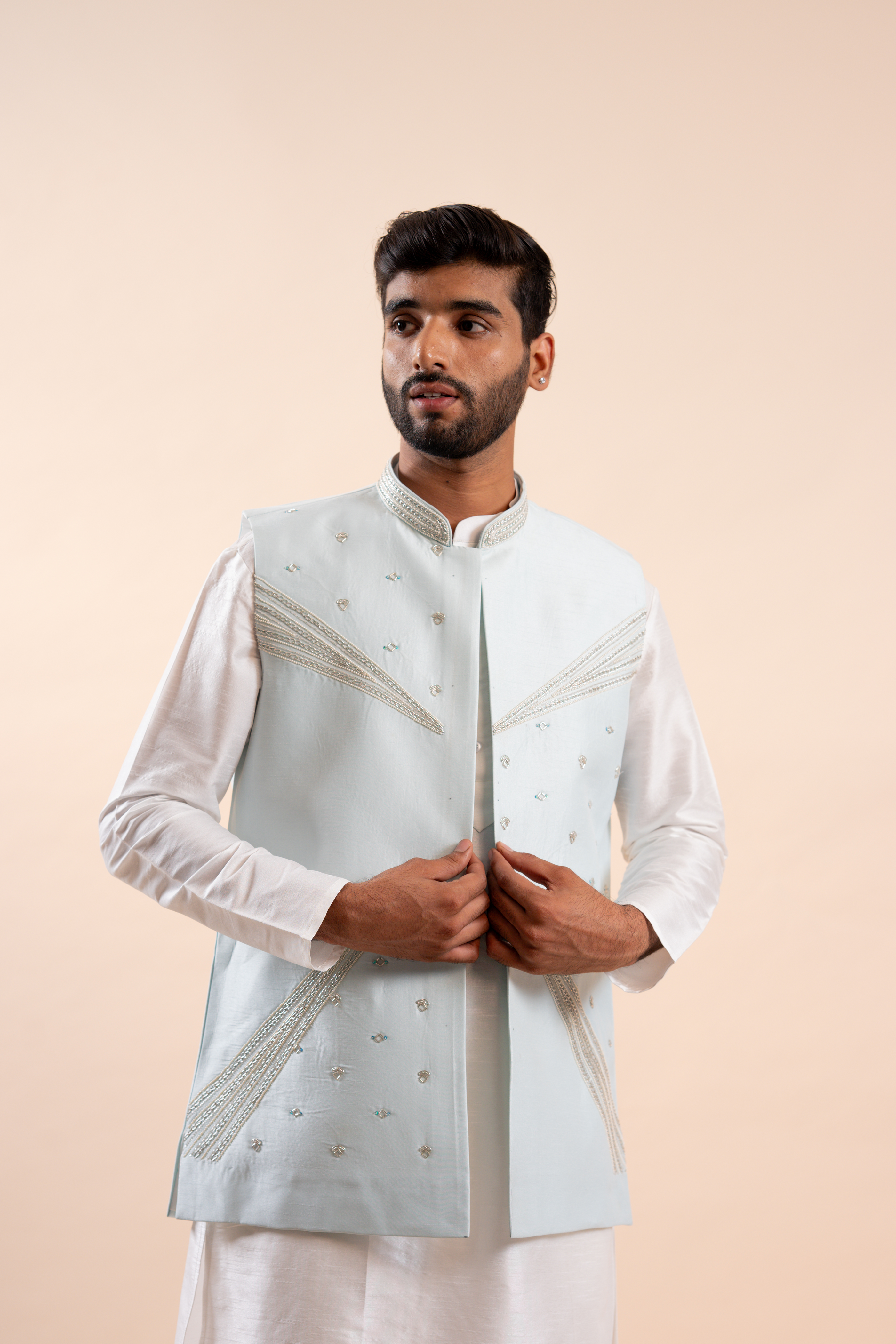 Handwork Nehru Jacket with kurta pyjama set For Men | Modi Jacket 3 piece set | Indian wedding wear outfits | waistcoat | kurta pant with jacket