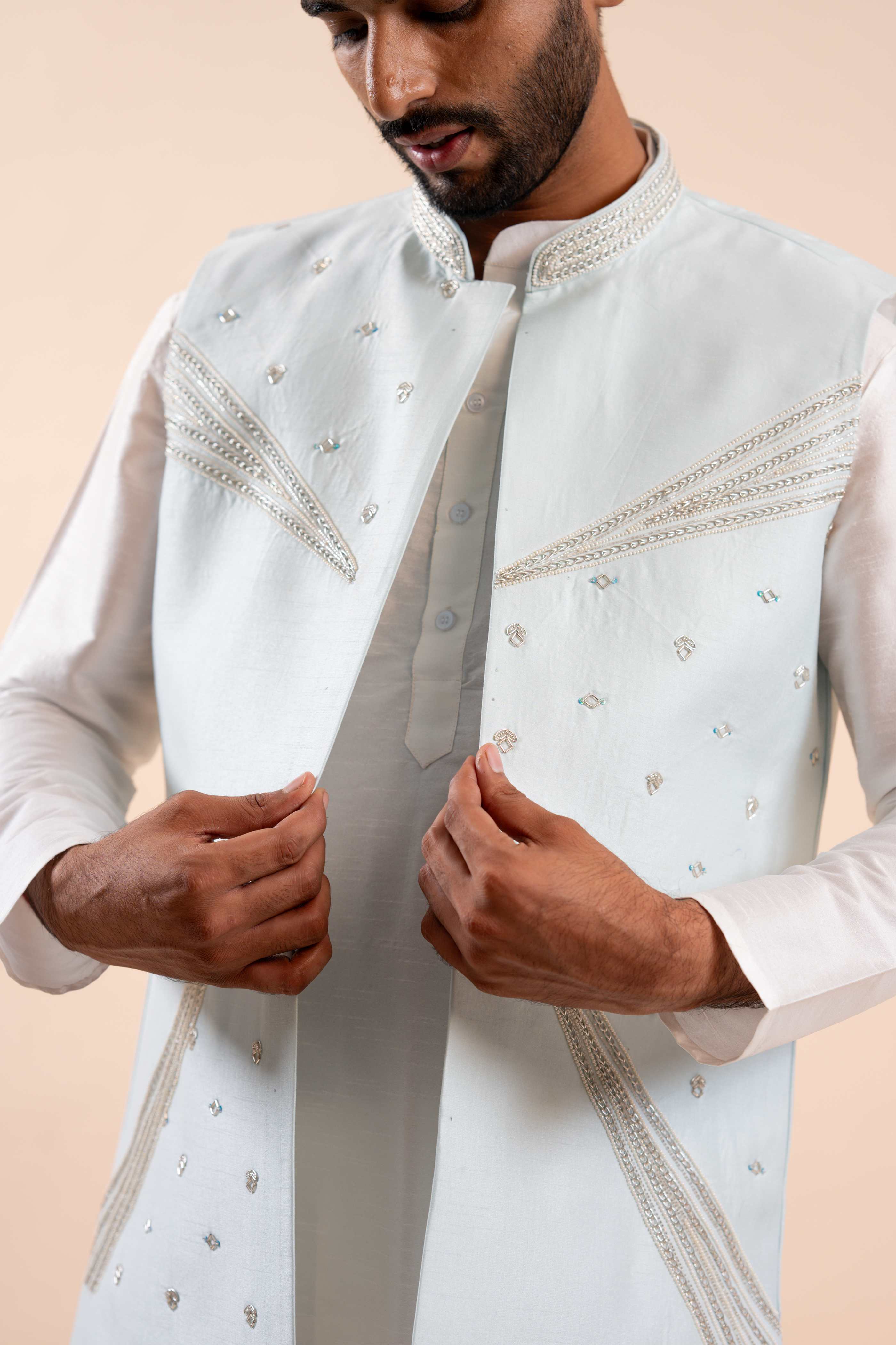Handwork Nehru Jacket with kurta pyjama set For Men | Modi Jacket 3 piece set | Indian wedding wear outfits | waistcoat | kurta pant with jacket